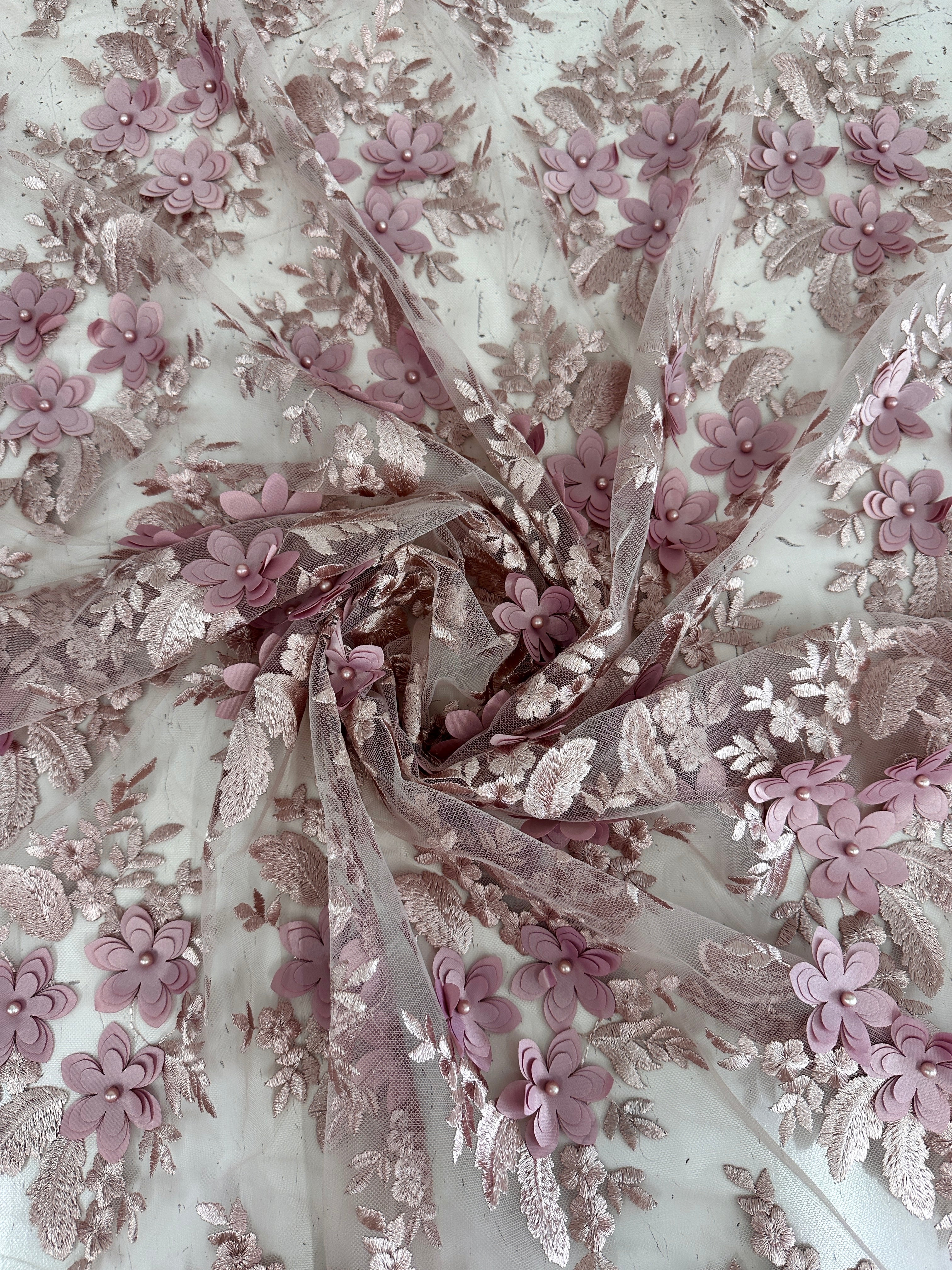Blush 3D Flower Scalloped Mesh Lace - Image 8
