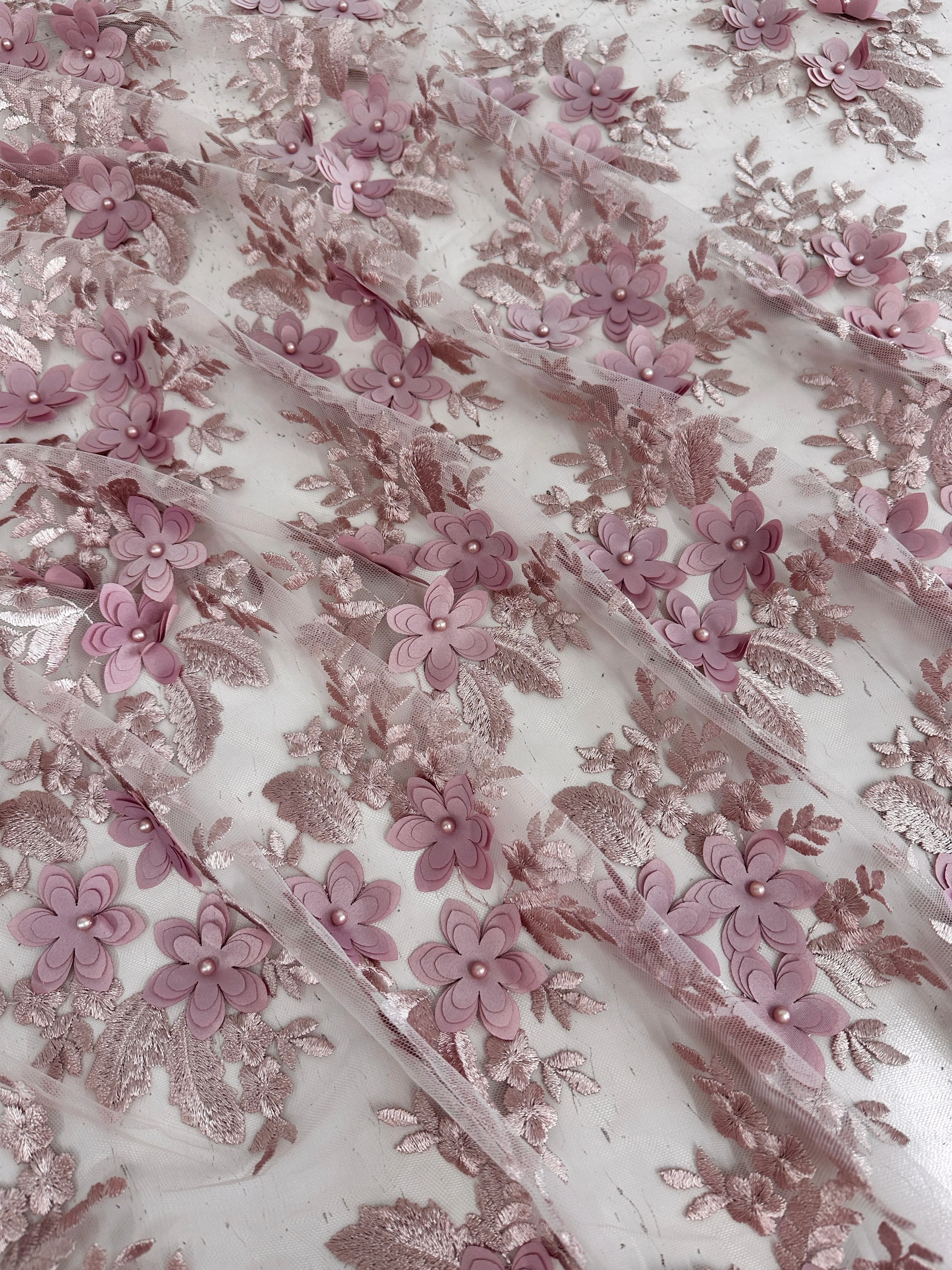 Blush 3D Flower Scalloped Mesh Lace - Image 9