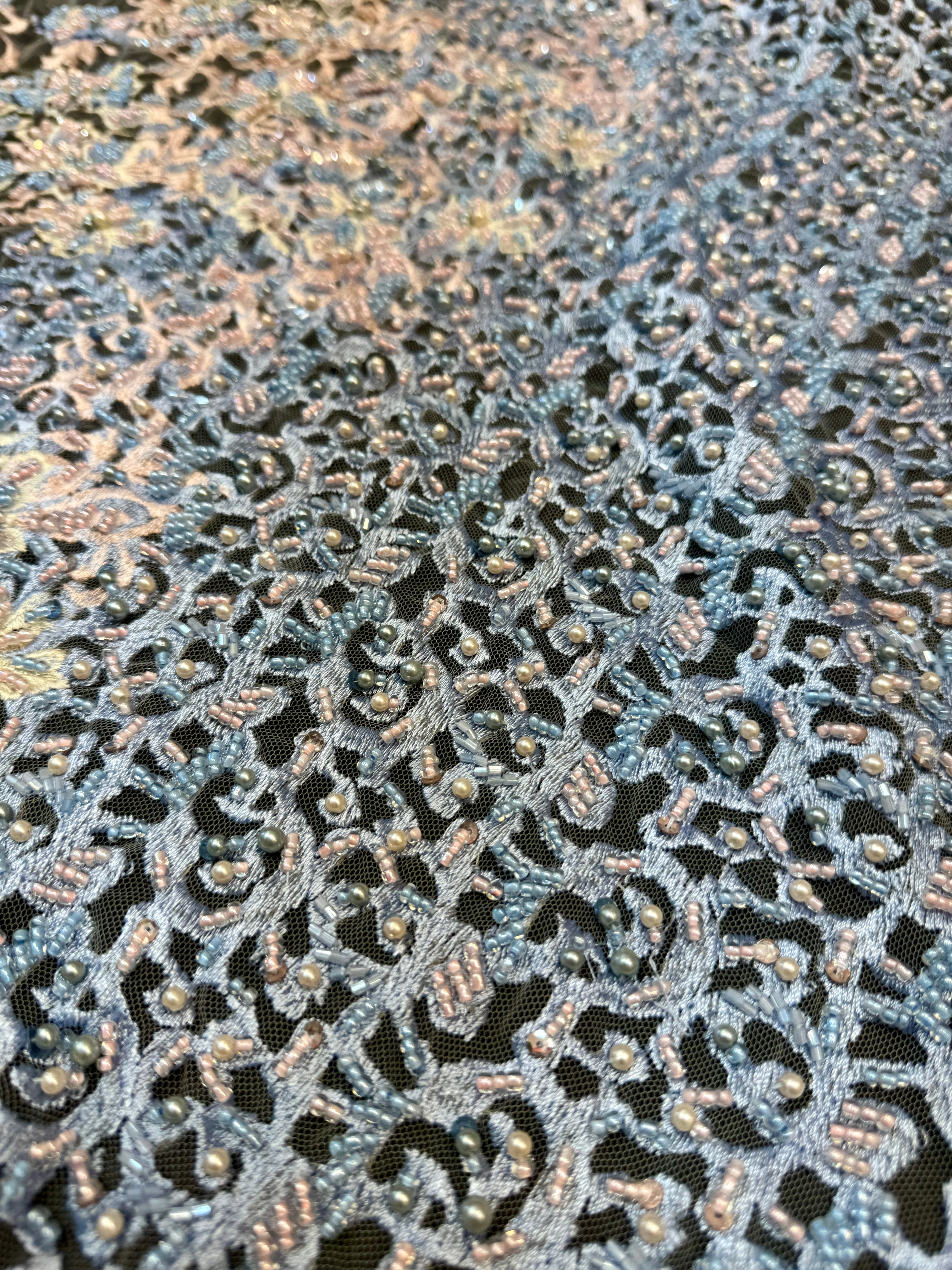 Blush-Blue Pearl Beaded Floral Embroidery Lace - Image 6