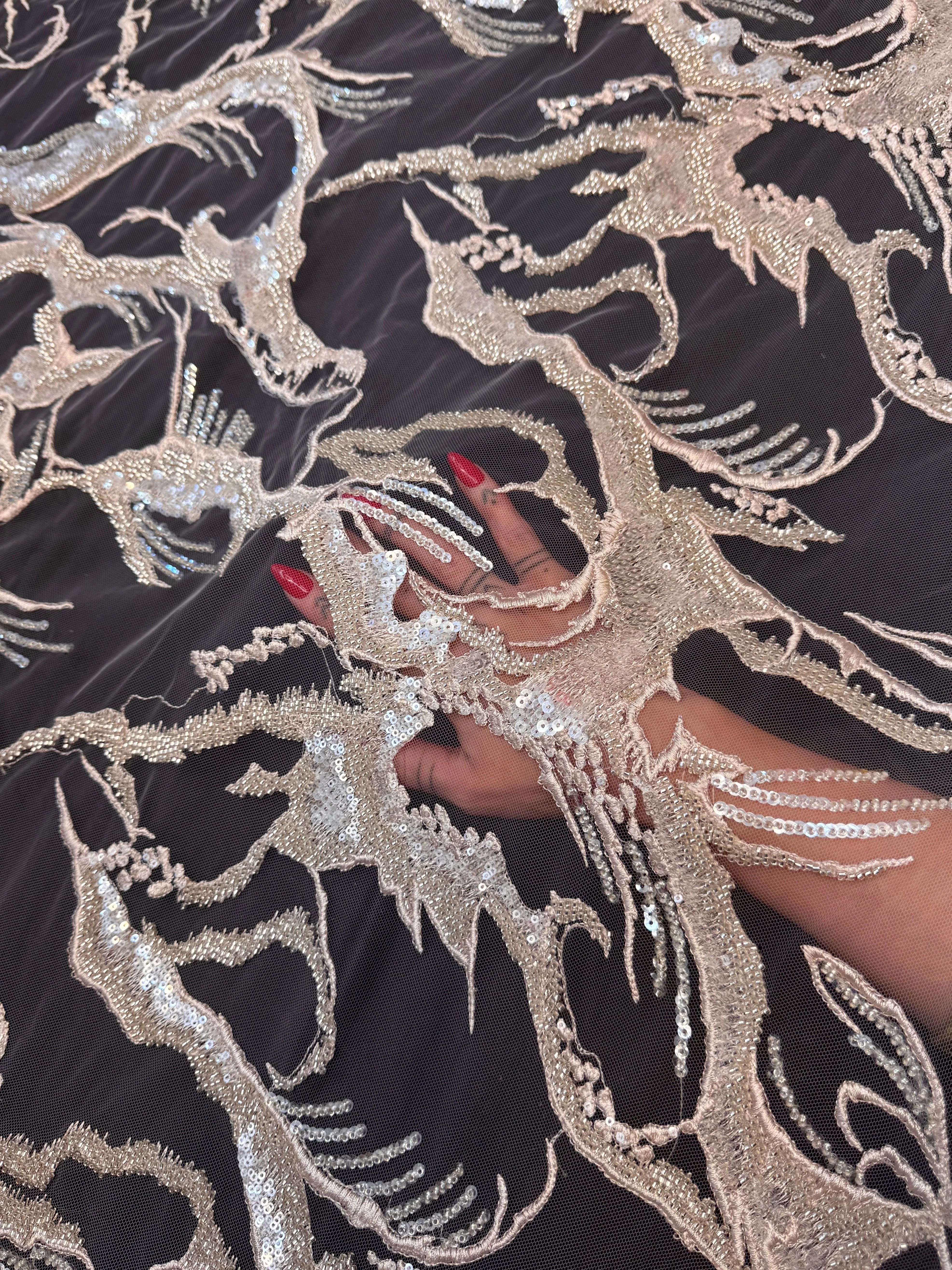 Blush Couture Vine Sequin Embroidered Mesh Lace - Image 3