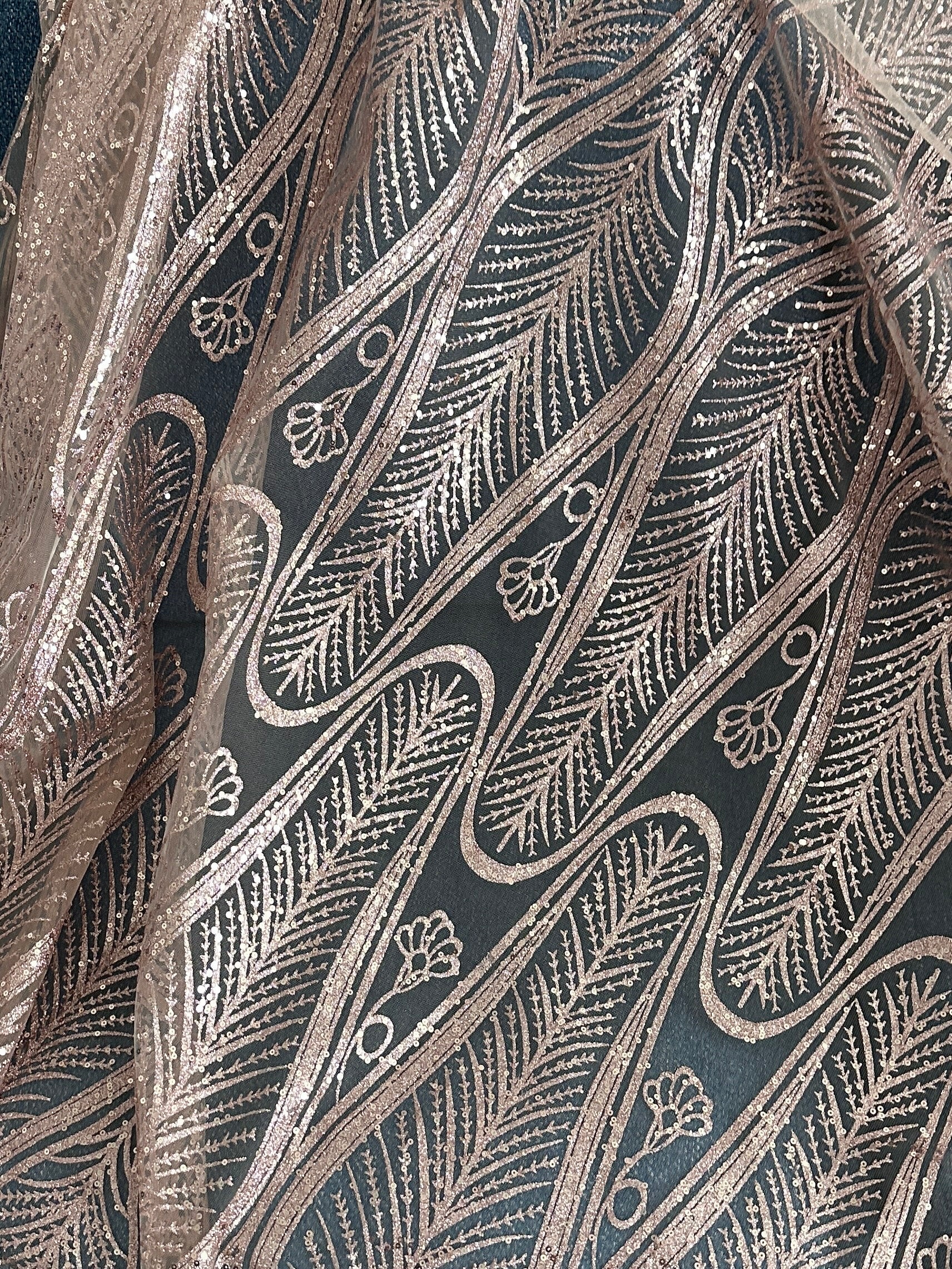 Blush Glitter Sequin Geometric Design Lace - Image 3