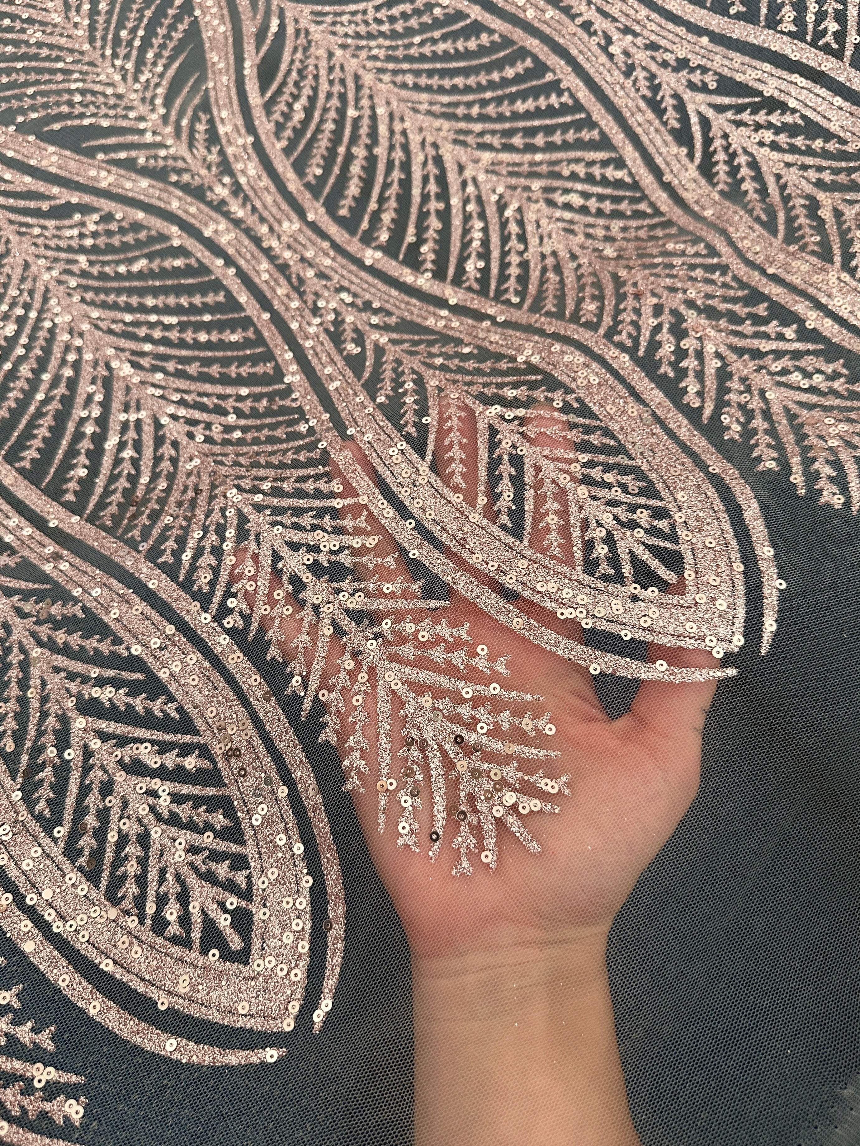 Blush Glitter Sequin Geometric Design Lace - Image 4