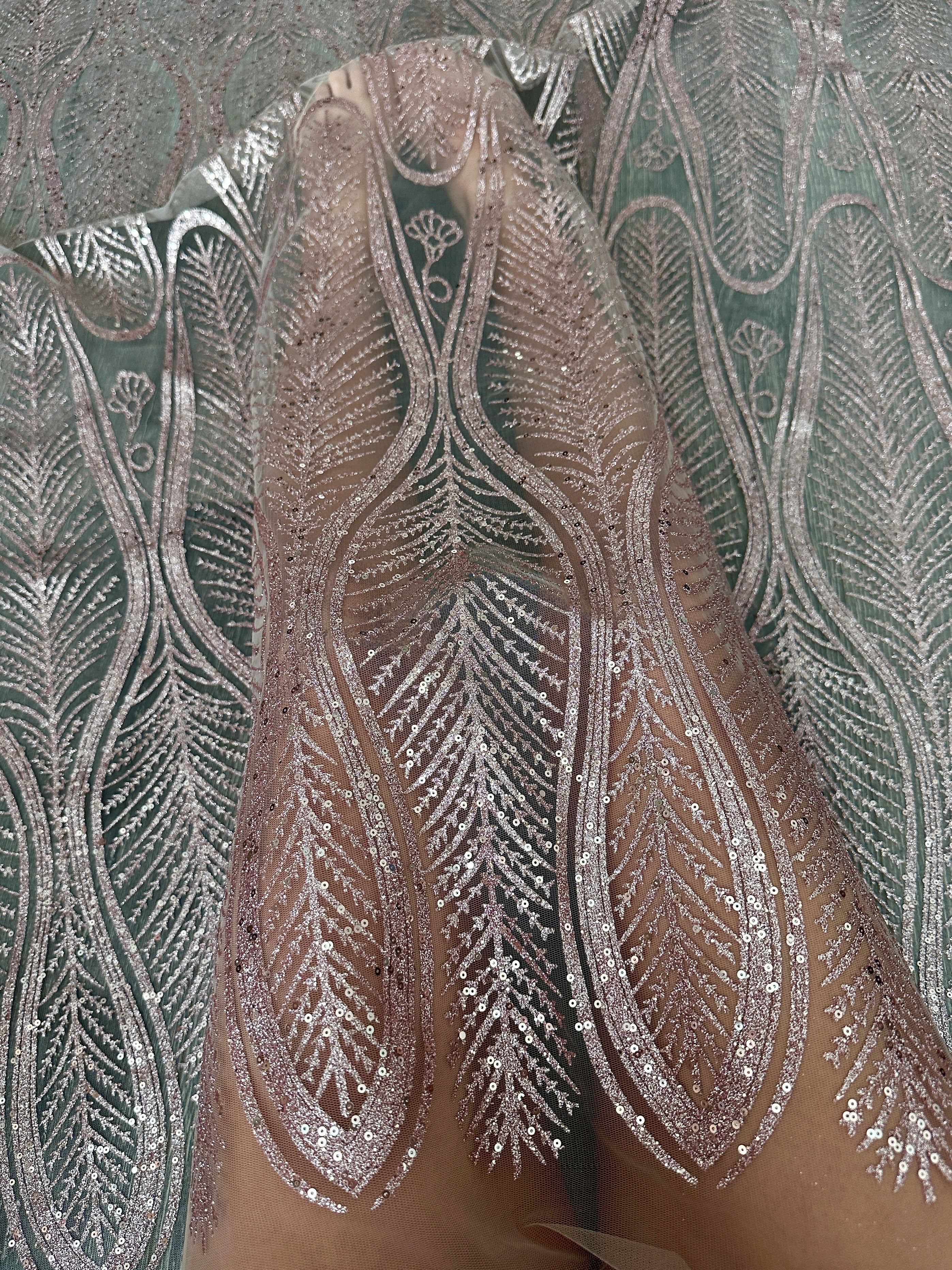 Blush Glitter Sequin Geometric Design Lace - Image 9