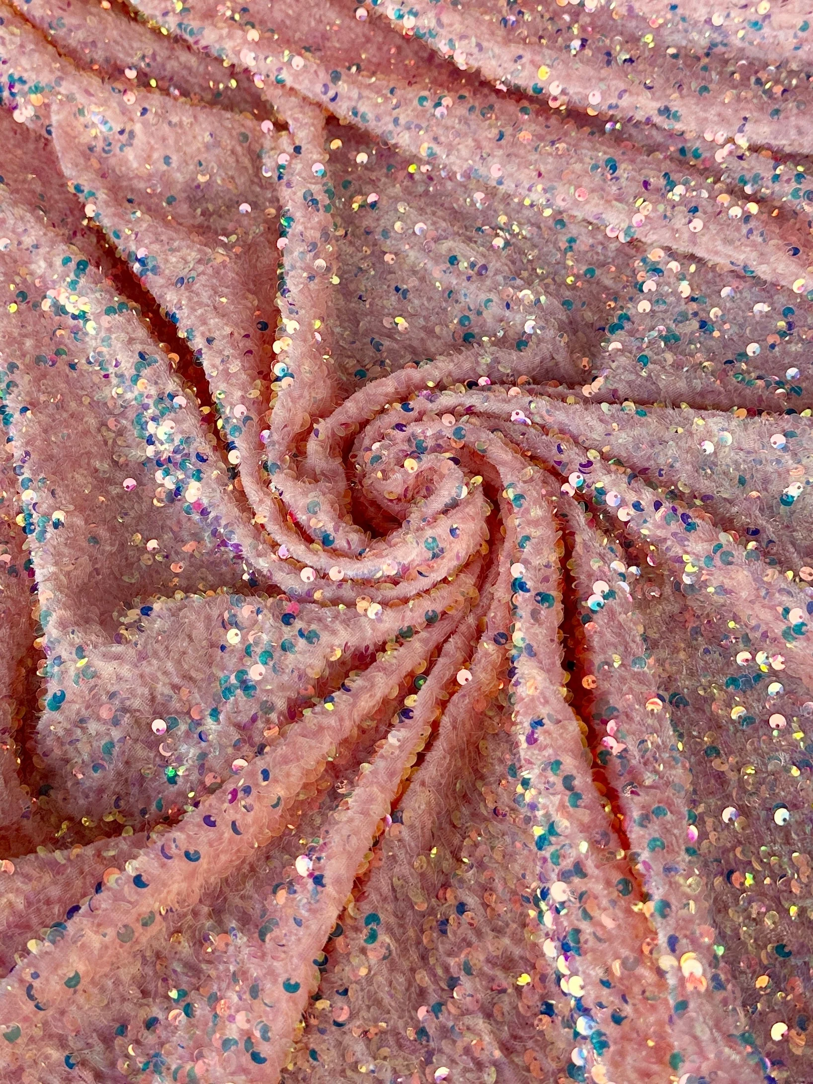 Iridescent Peach Sequin on Velvet