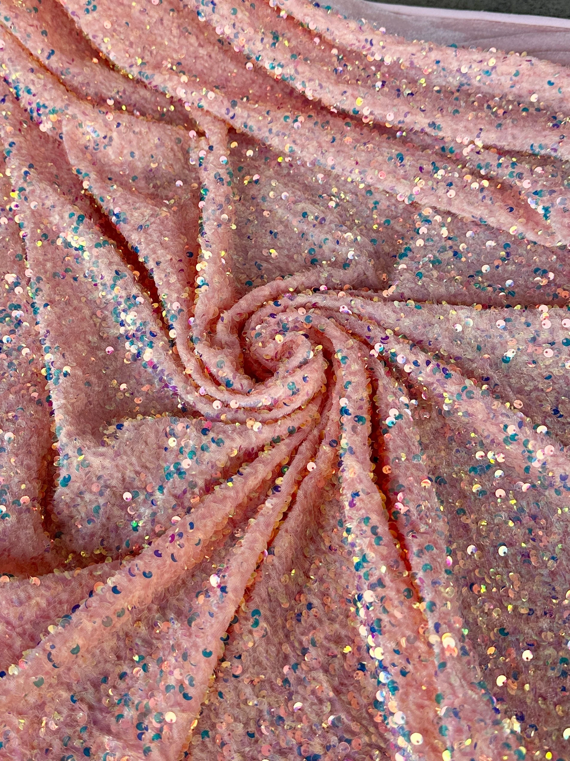 Iridescent Peach Sequin on Velvet - Image 4
