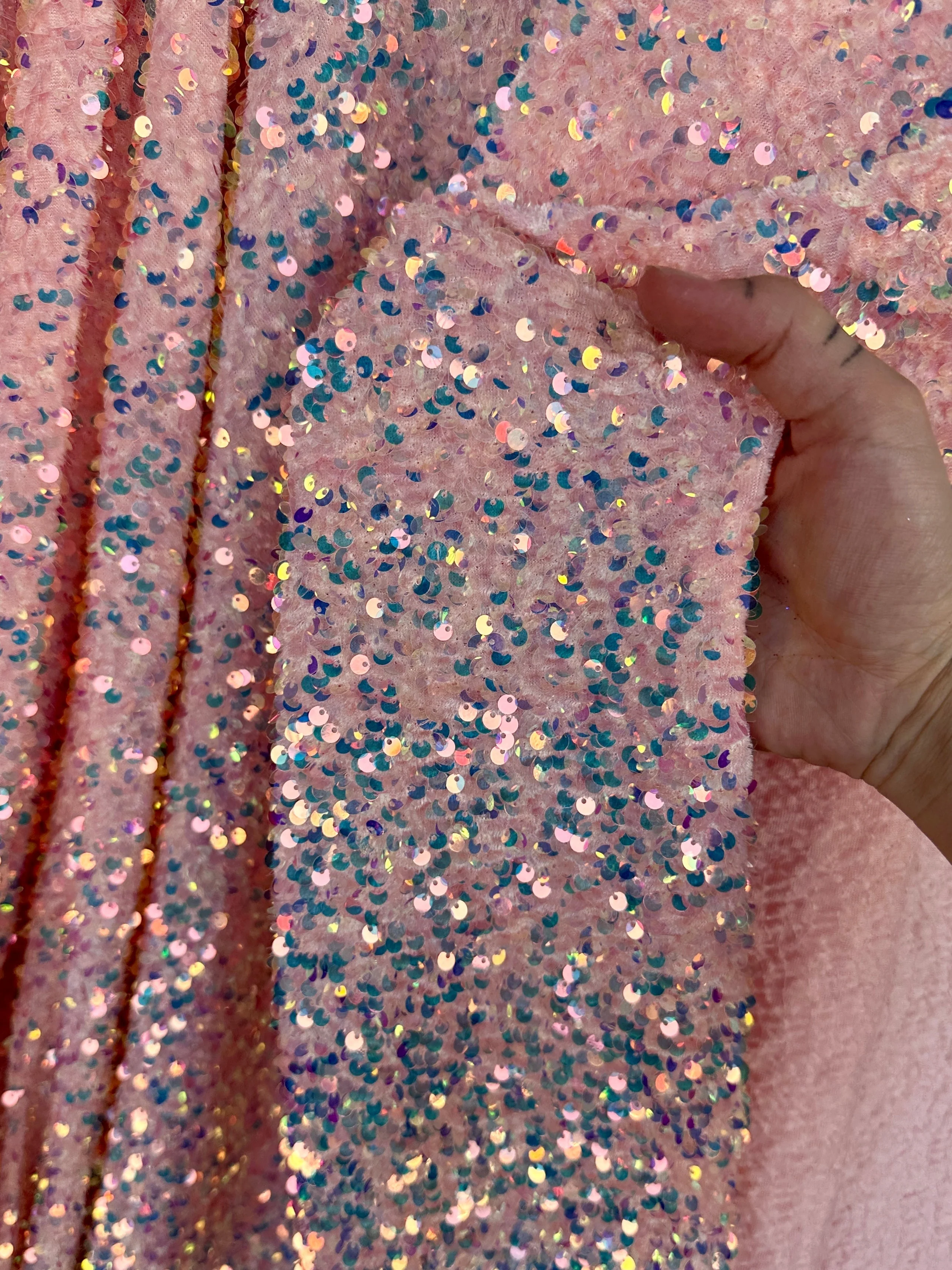 Iridescent Peach Sequin on Velvet - Image 8