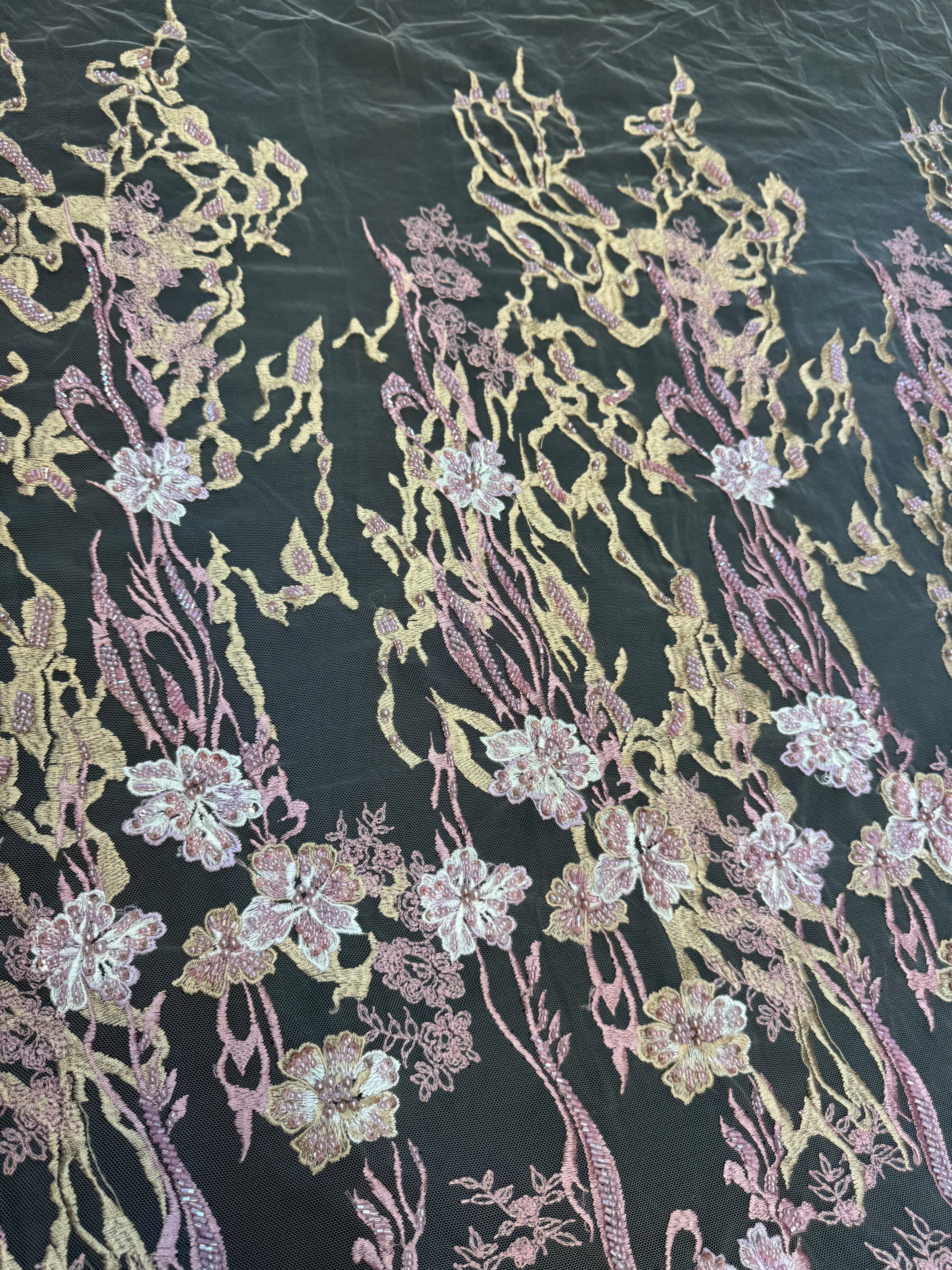 Blush-Mauve Pearl Beaded Floral Embroidery Lace - Image 9