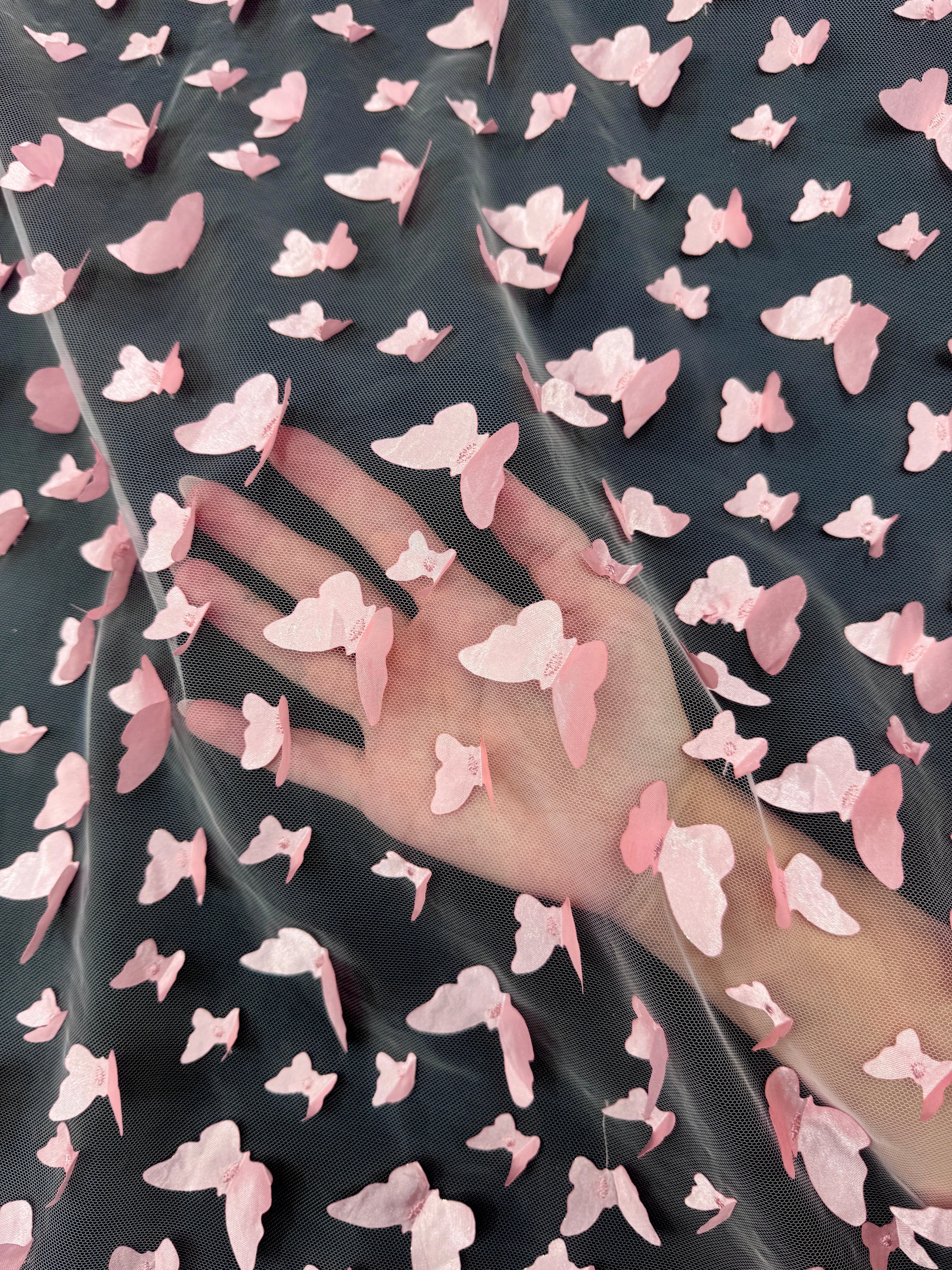 Blush Pink 3D Butterfly Lace