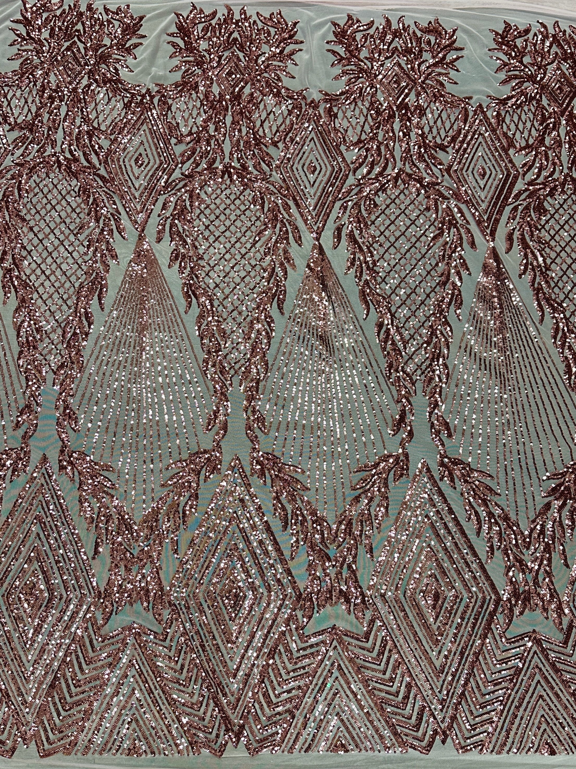 Blush Pink Embroidered Curlicue Sequins on Mesh