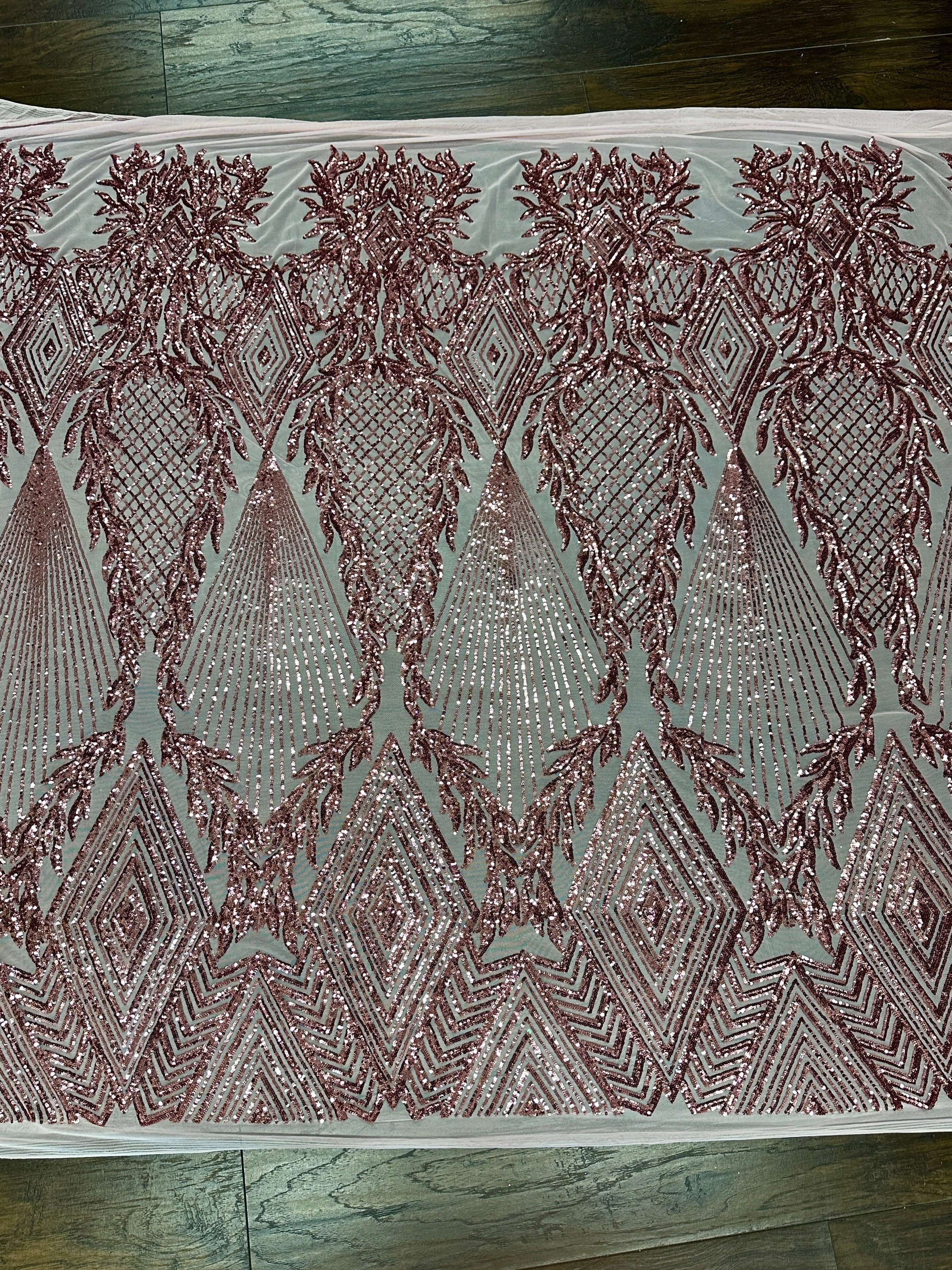 Blush Pink Embroidered Curlicue Sequins on Mesh - Image 2