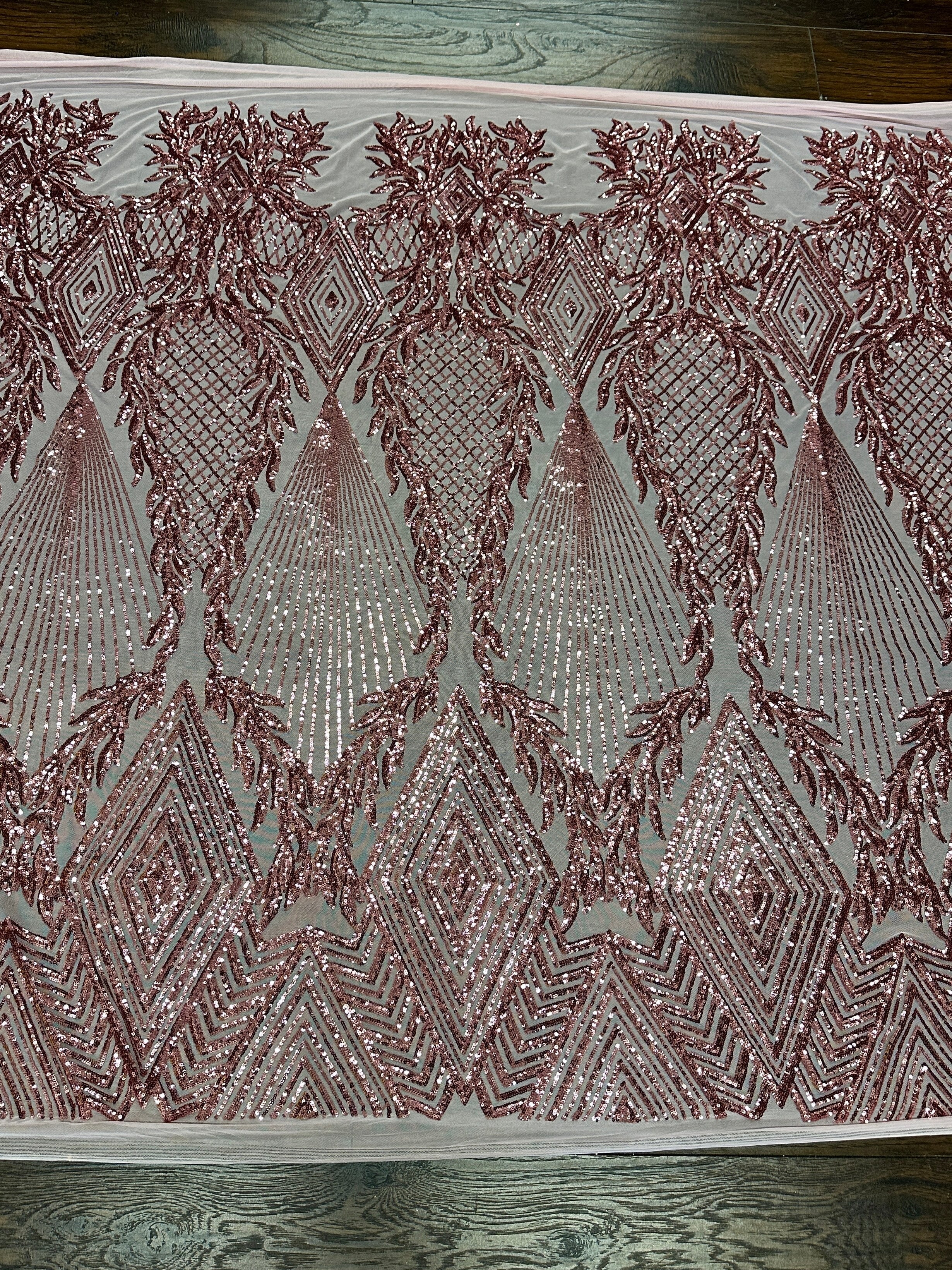 Blush Pink Embroidered Curlicue Sequins on Mesh - Image 4