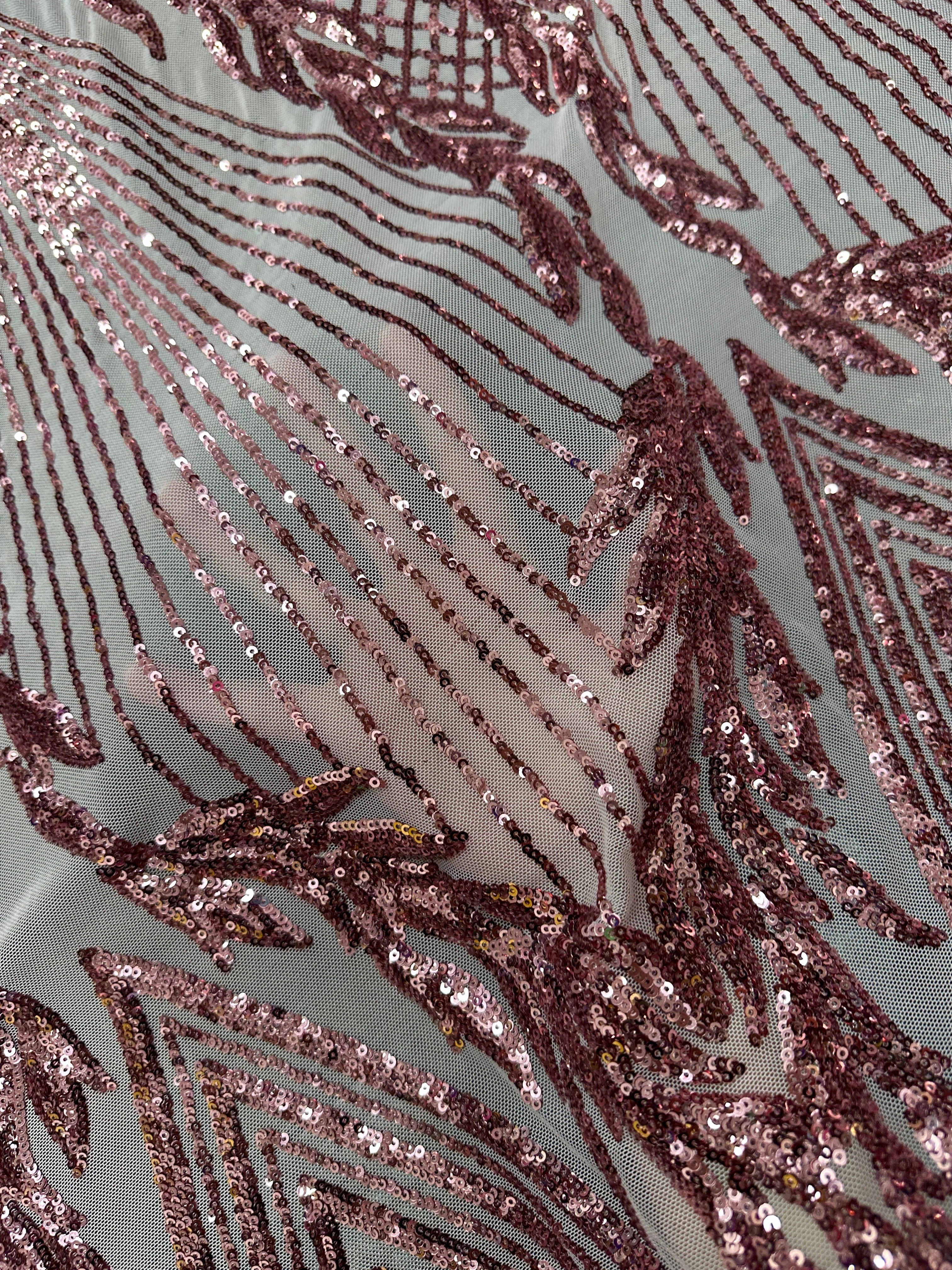 Blush Pink Embroidered Curlicue Sequins on Mesh - Image 5