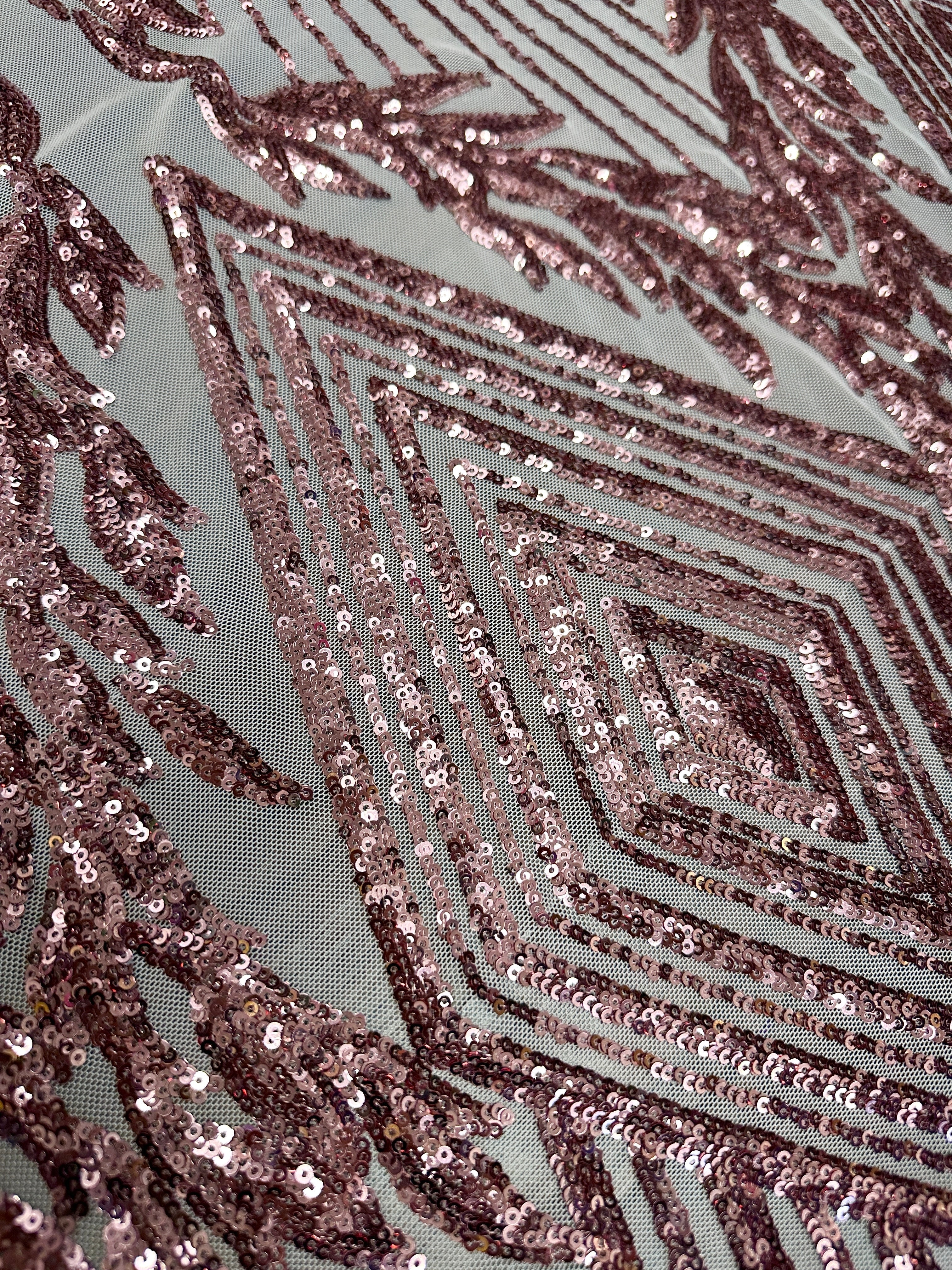 Blush Pink Embroidered Curlicue Sequins on Mesh - Image 6