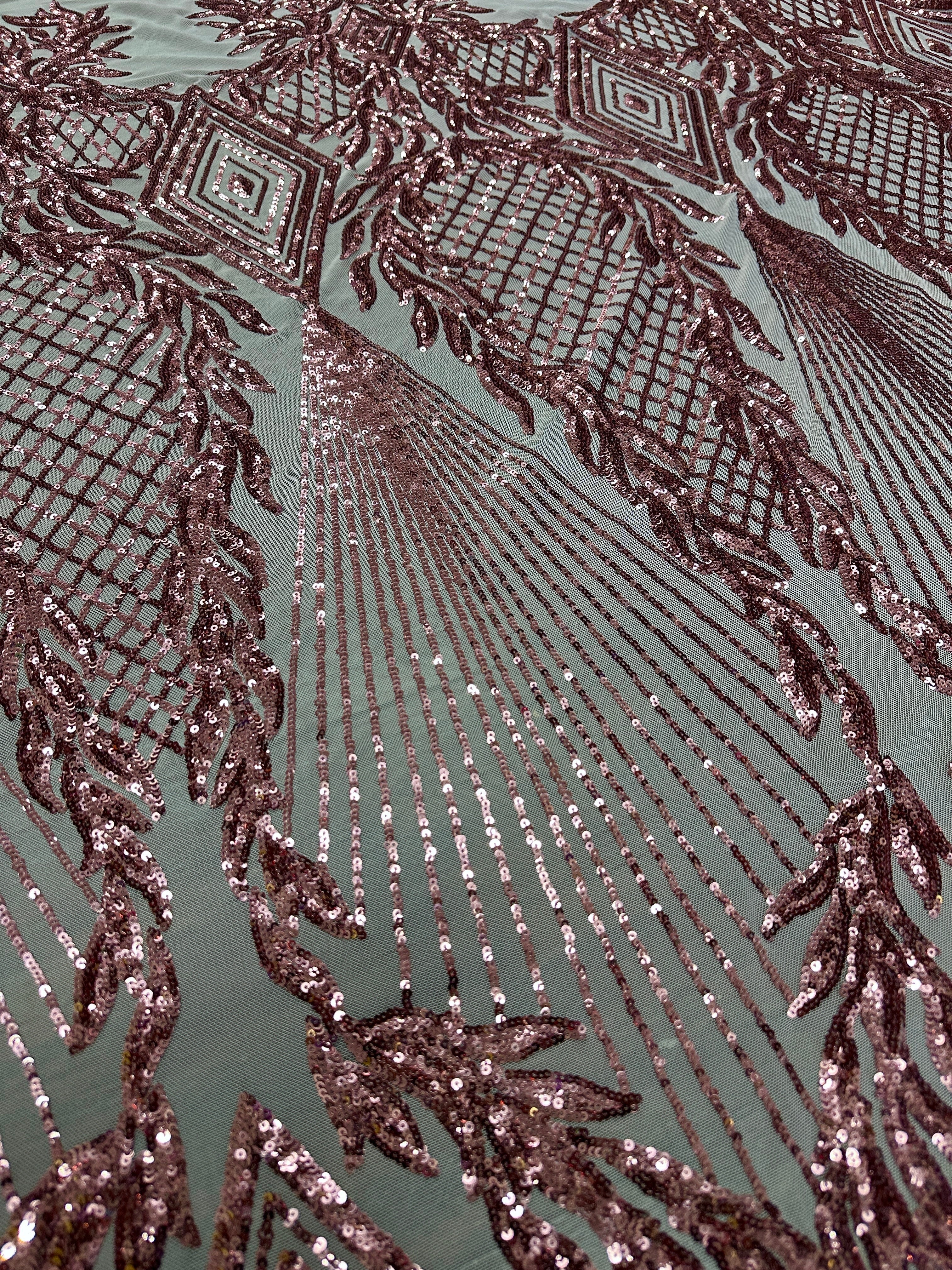 Blush Pink Embroidered Curlicue Sequins on Mesh - Image 7