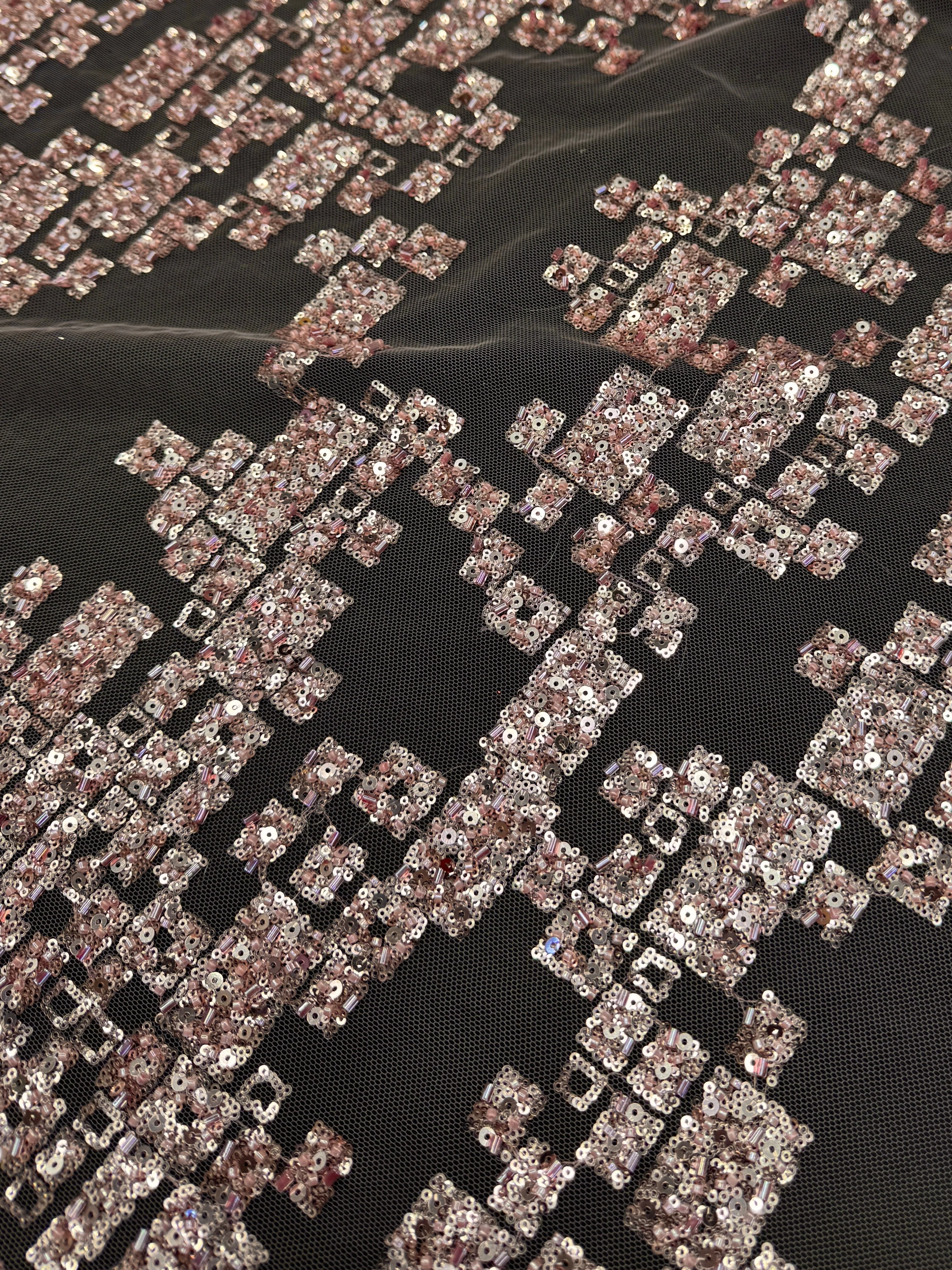 Blush Pink Geometric Mosaic Sequin Lace - Image 2