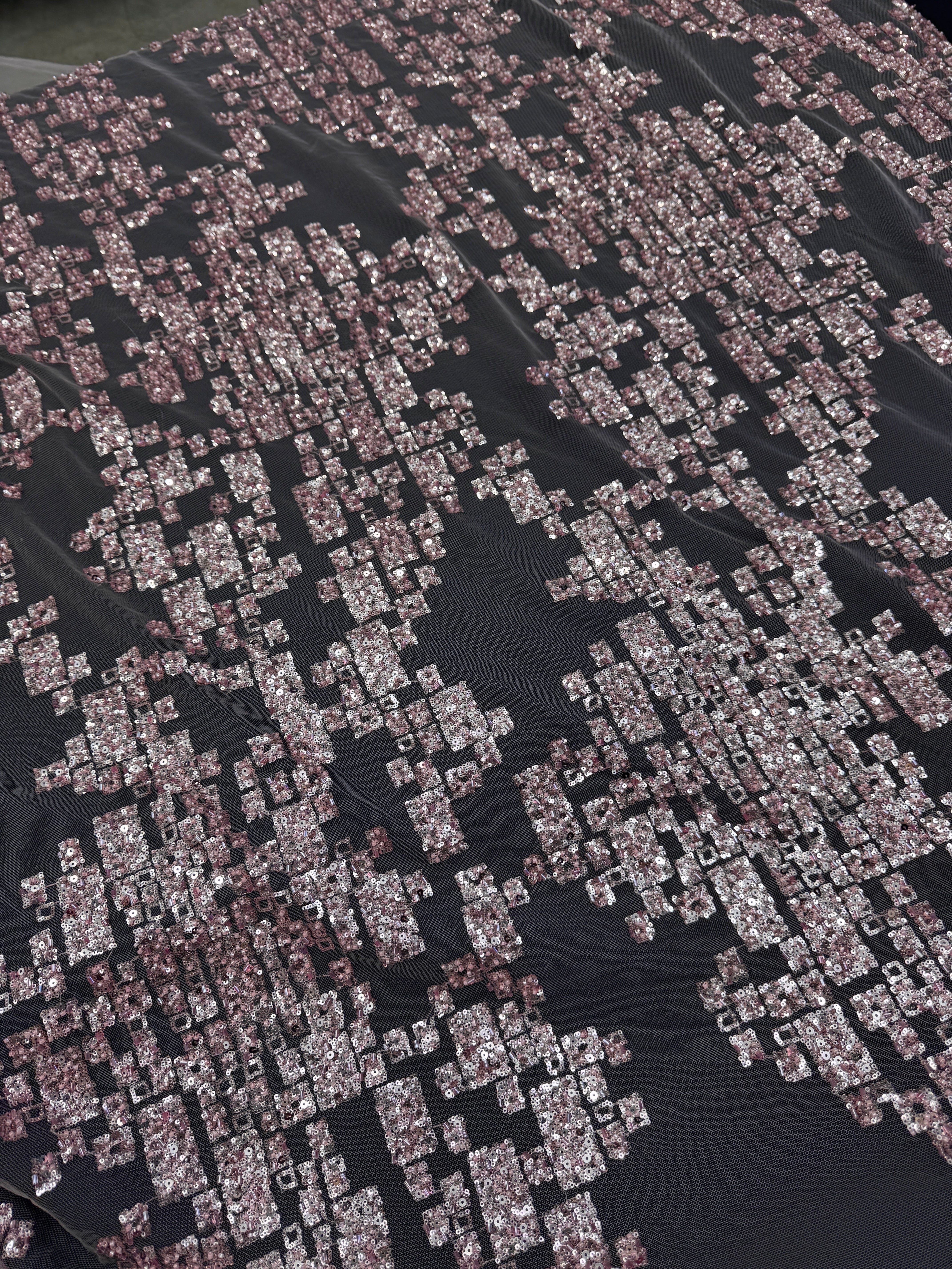 Blush Pink Geometric Mosaic Sequin Lace - Image 3
