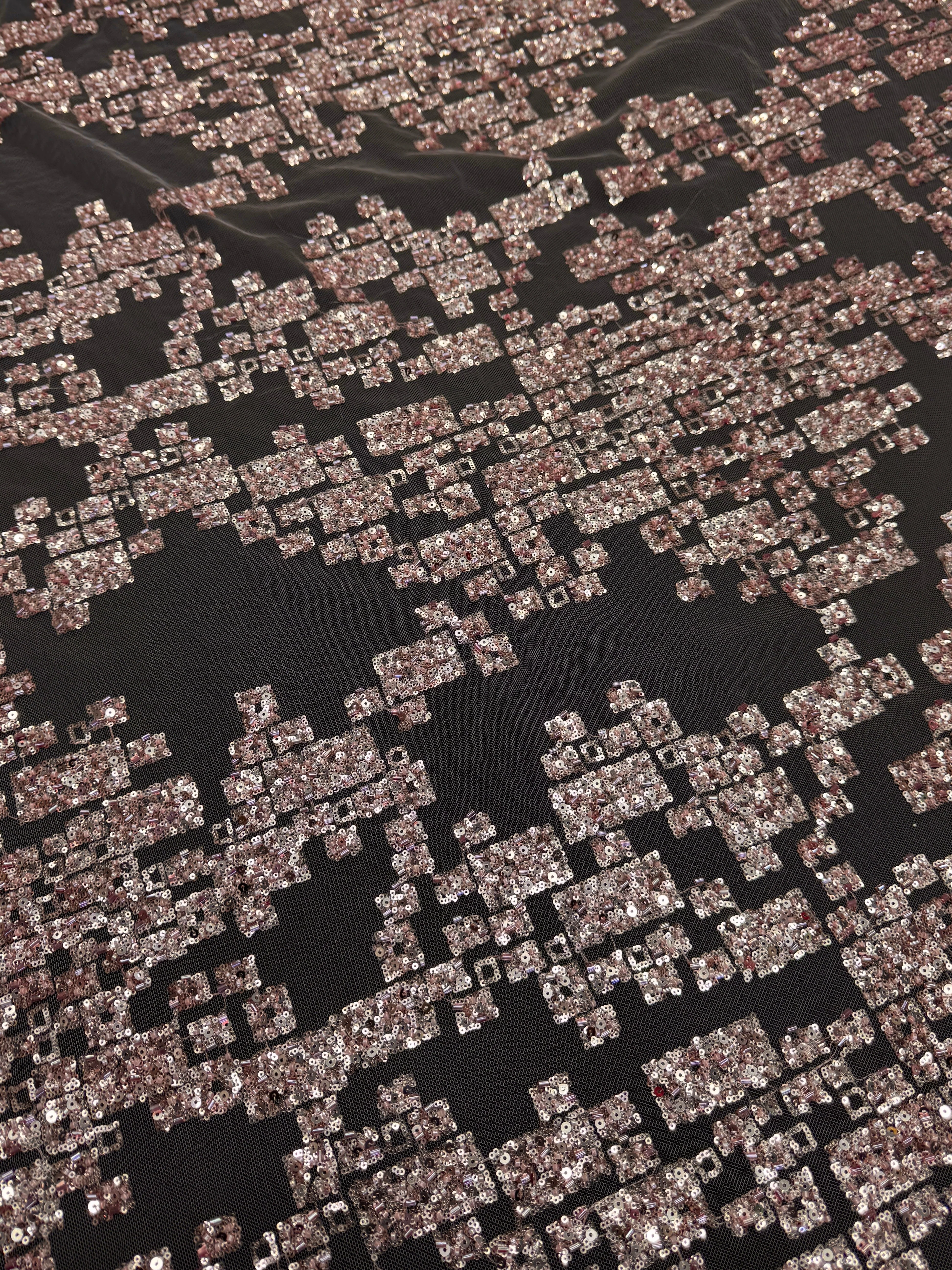 Blush Pink Geometric Mosaic Sequin Lace - Image 4