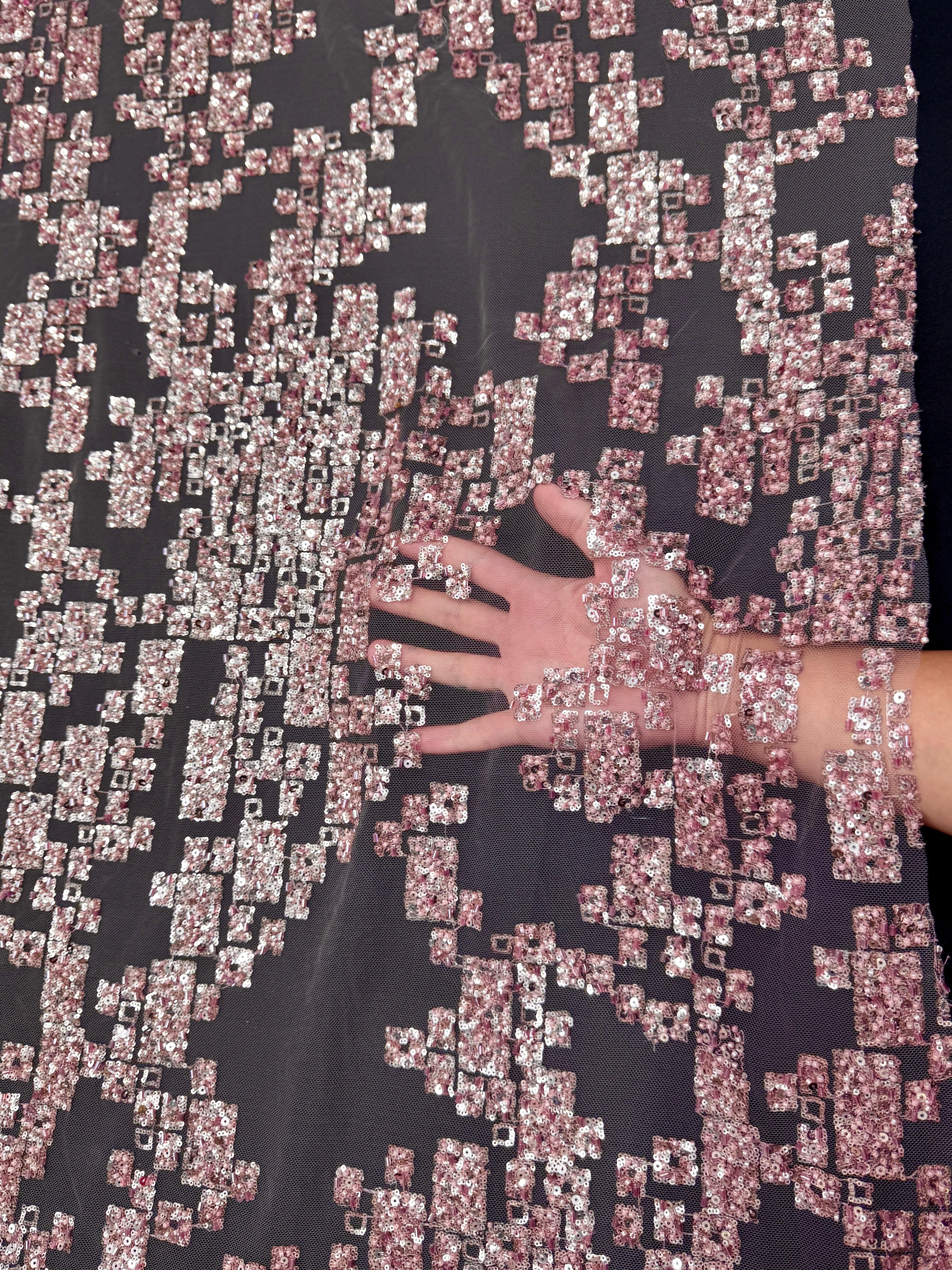 Blush Pink Geometric Mosaic Sequin Lace - Image 6