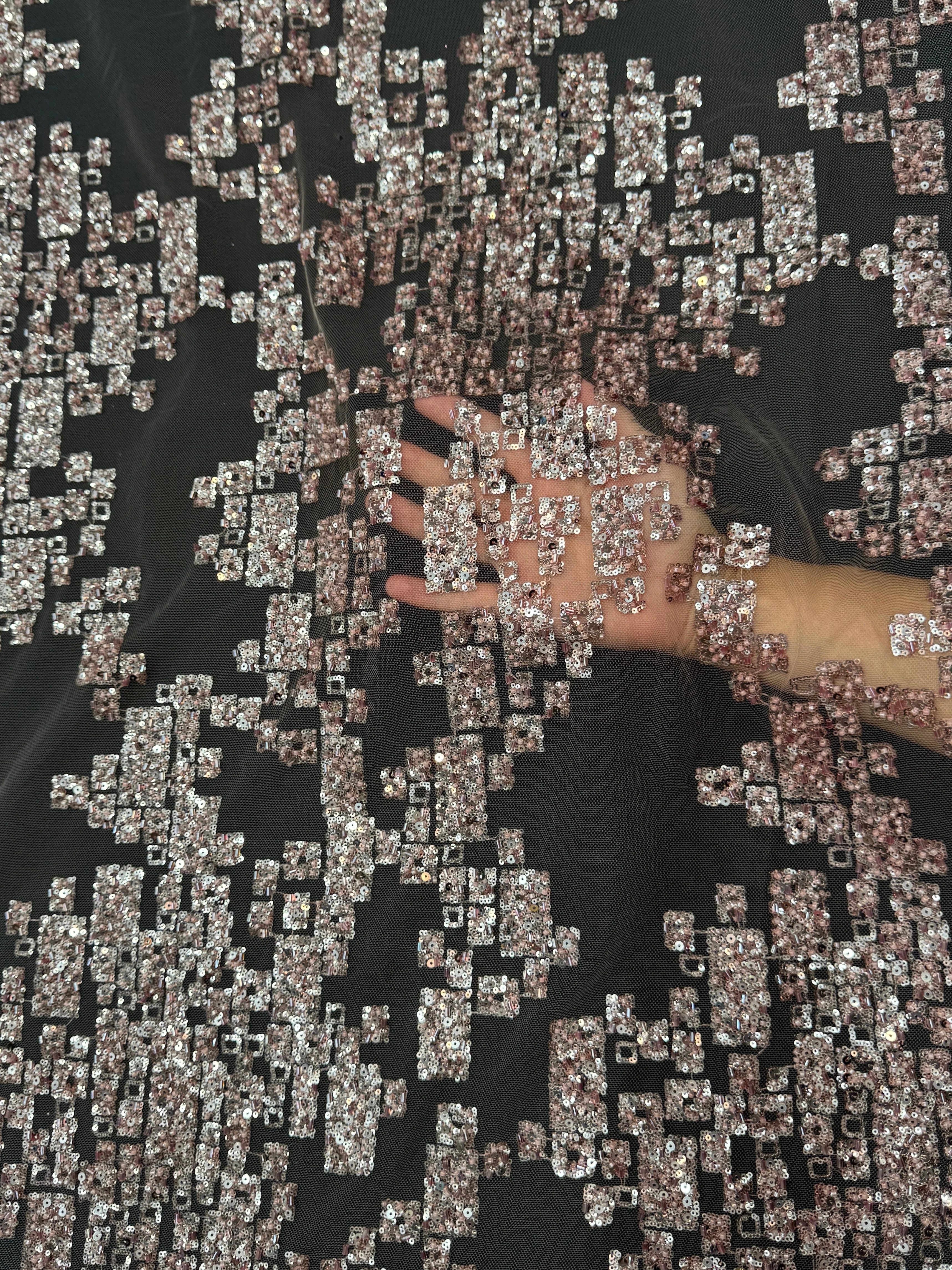 Blush Pink Geometric Mosaic Sequin Lace - Image 8