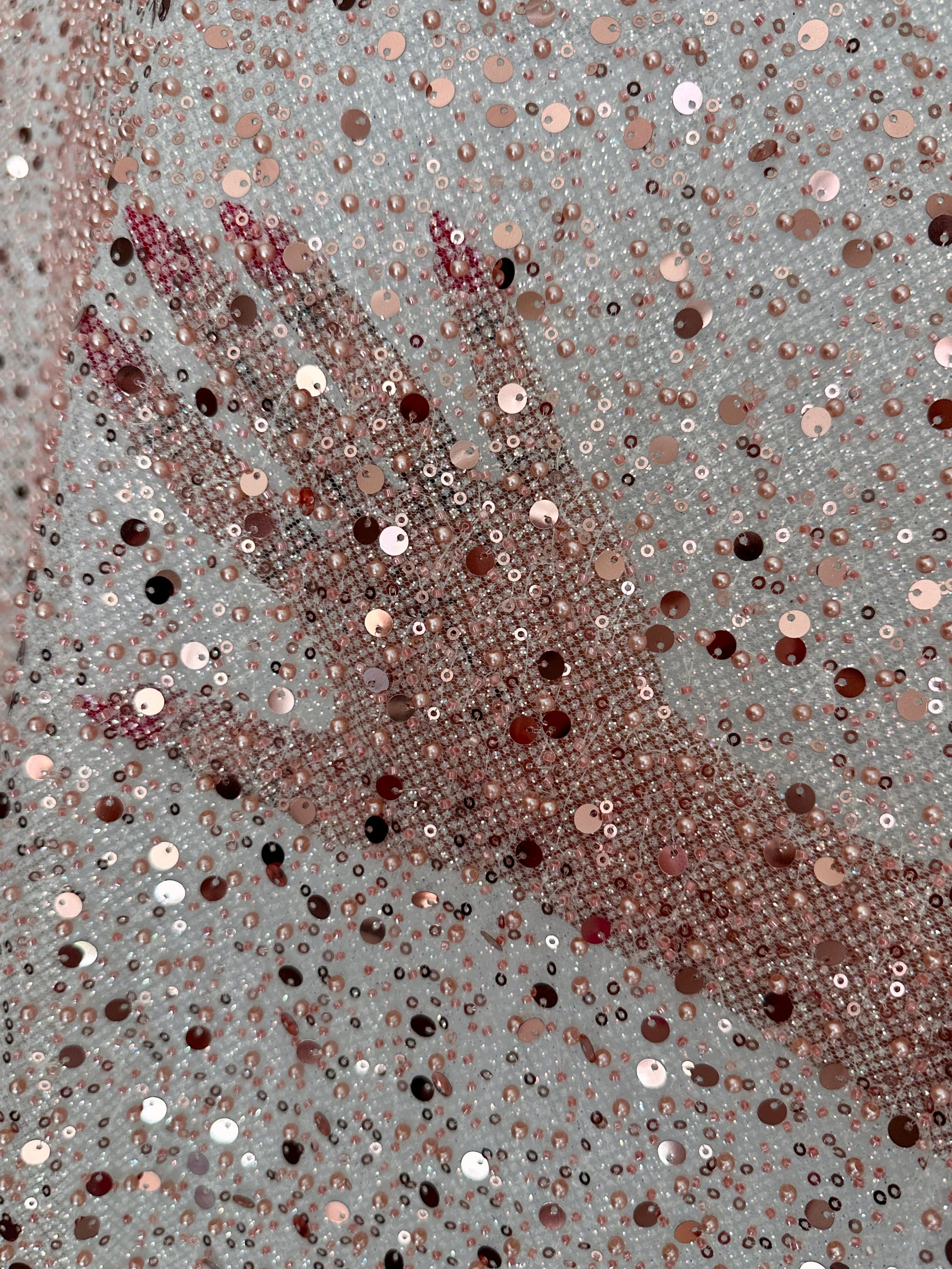 Blush Pink Sequin Pearl Beaded Mesh