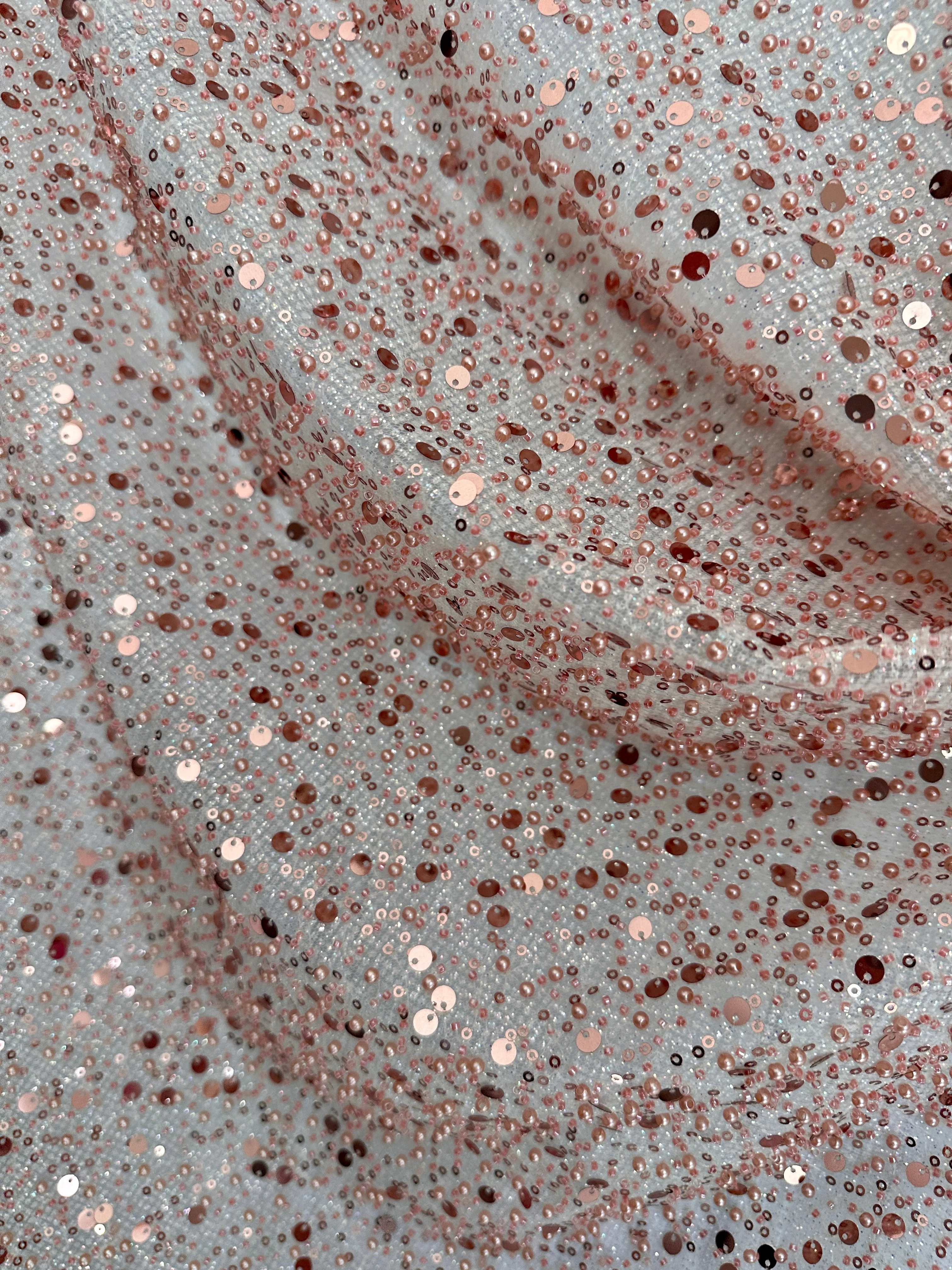 Blush Pink Sequin Pearl Beaded Mesh - Image 7