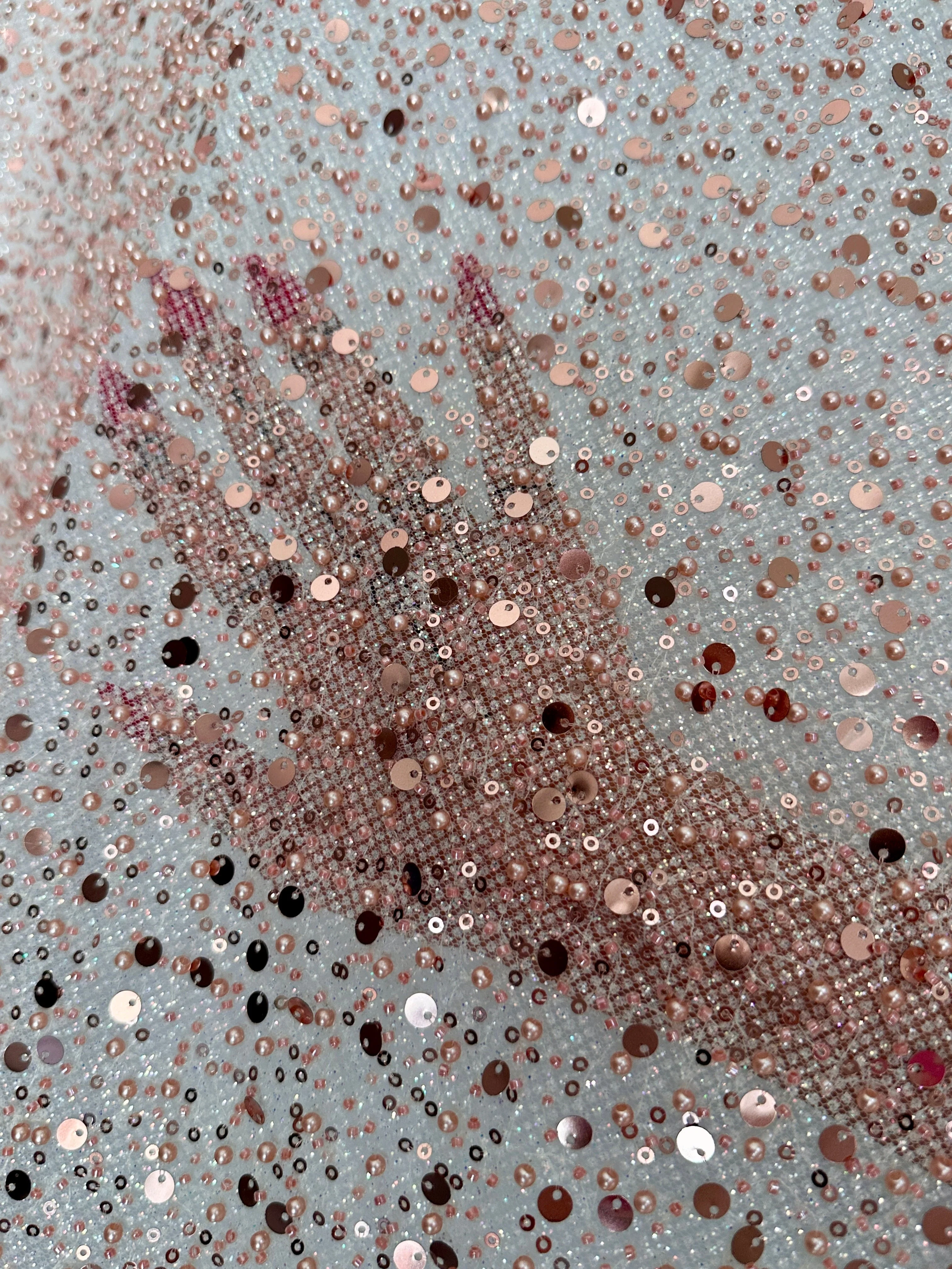 Blush Pink Sequin Pearl Beaded Mesh - Image 8