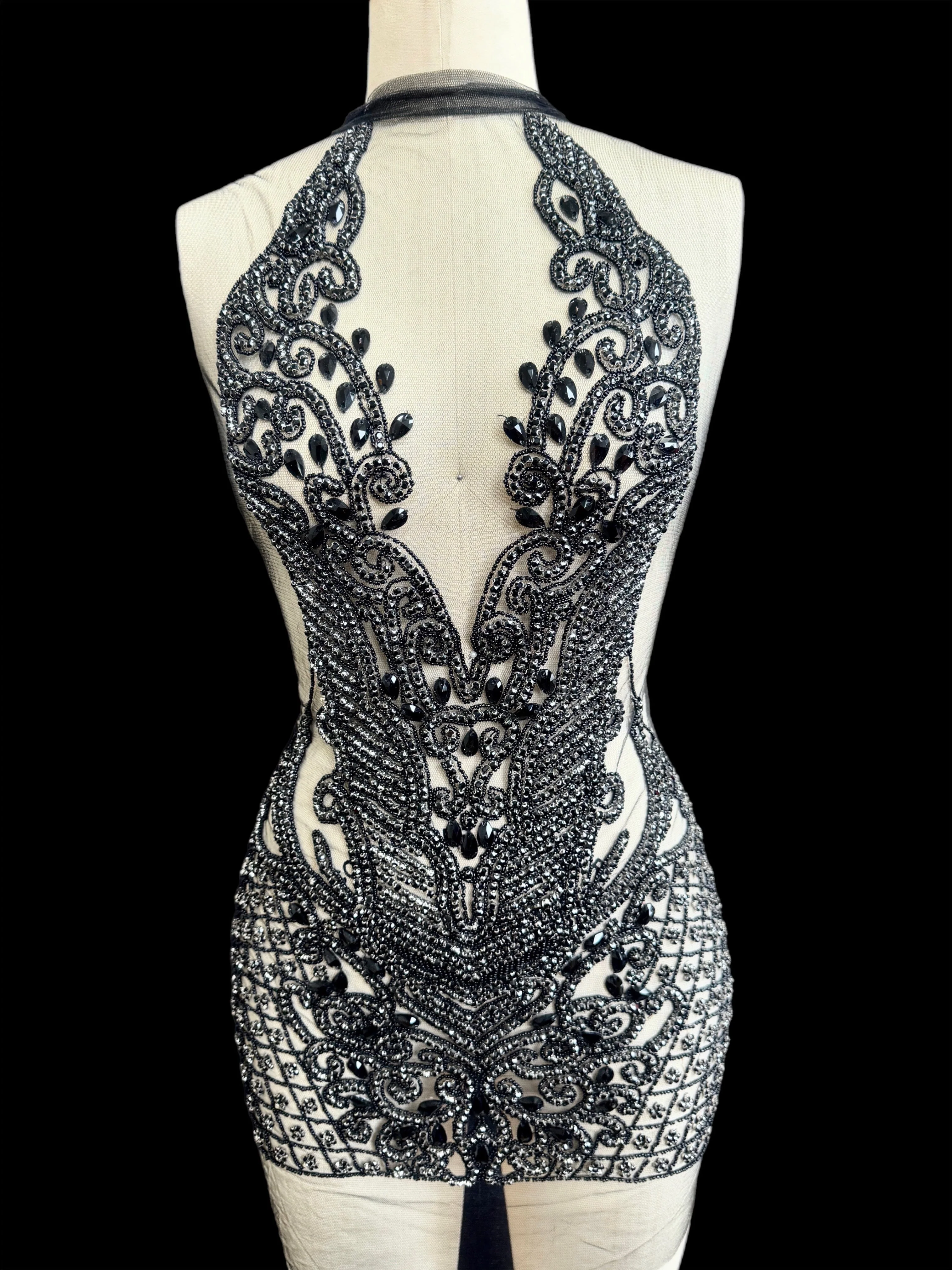Brenda Black Rhinestone Bodice Applique