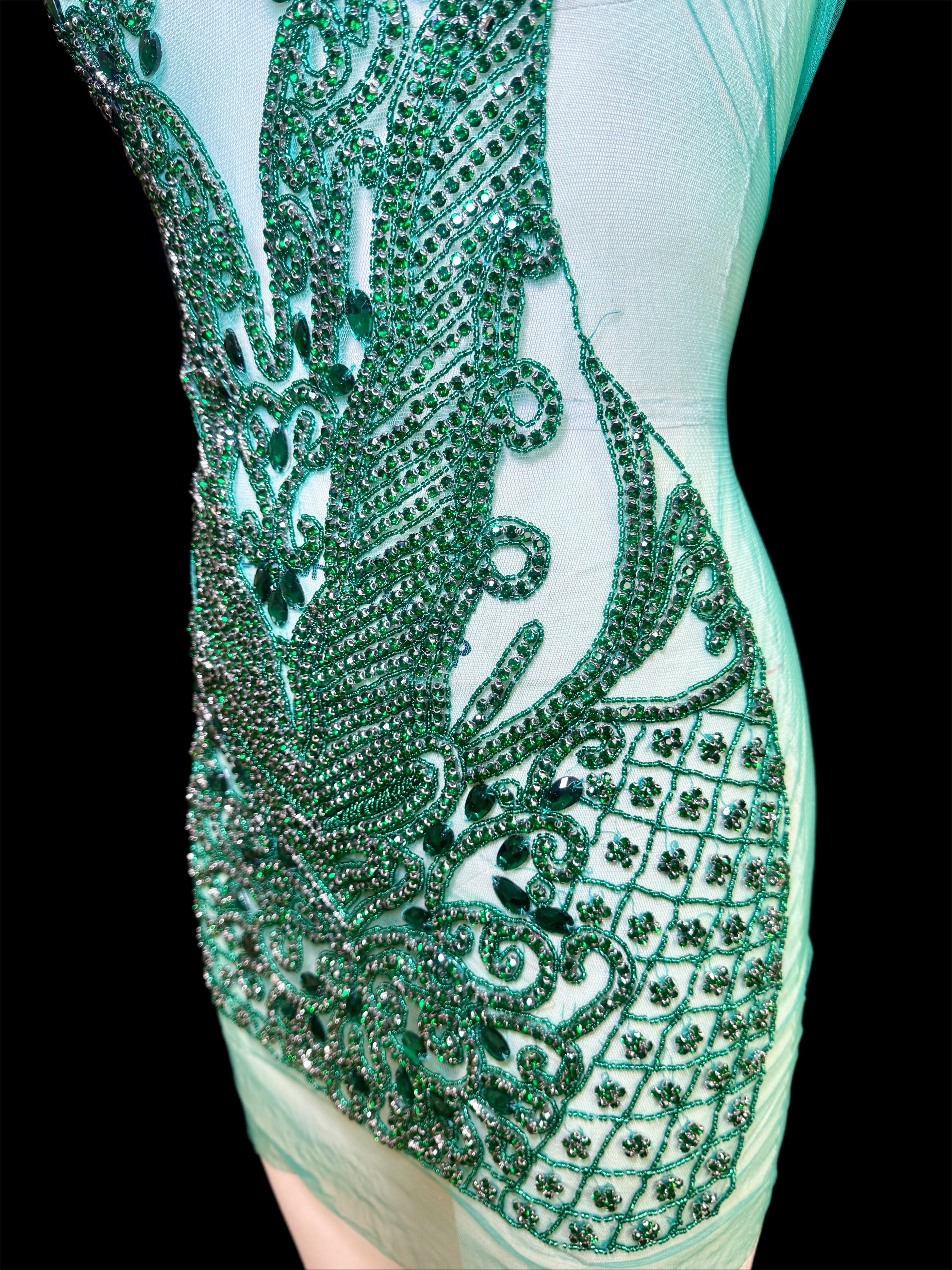Brenda Emerald Green Rhinestone Bodice Applique - Image 2