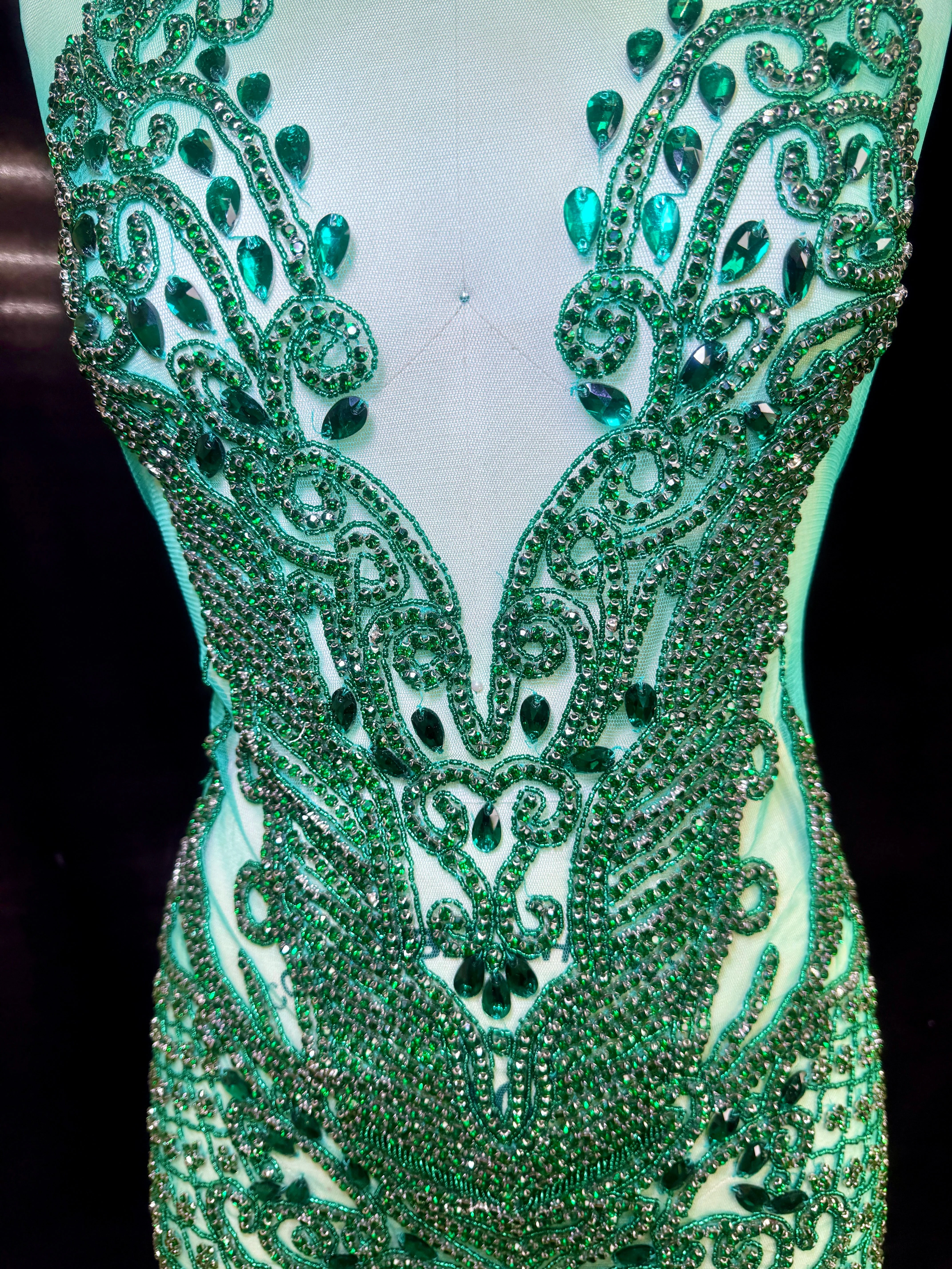 Brenda Emerald Green Rhinestone Bodice Applique - Image 4