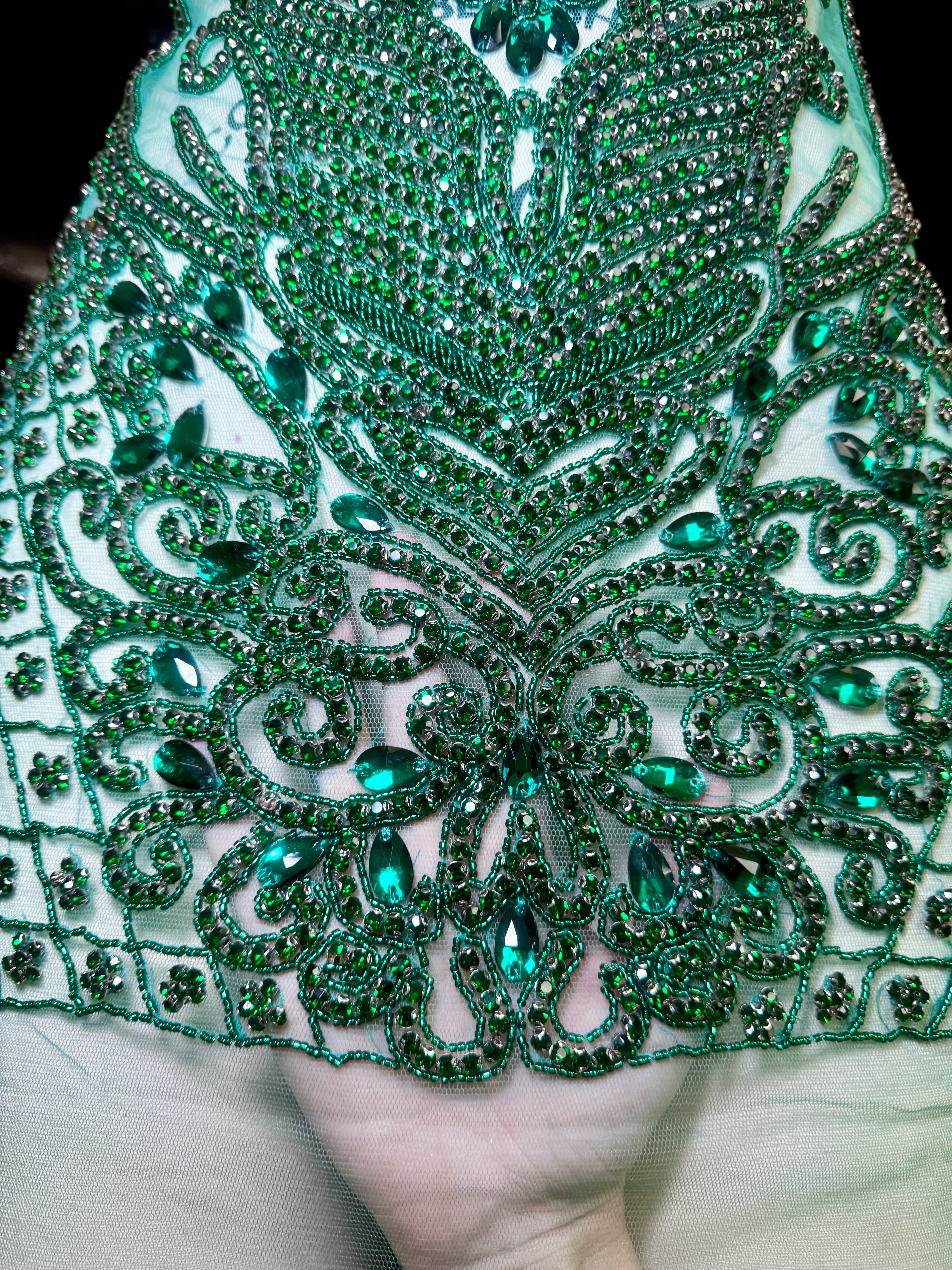Brenda Emerald Green Rhinestone Bodice Applique - Image 5