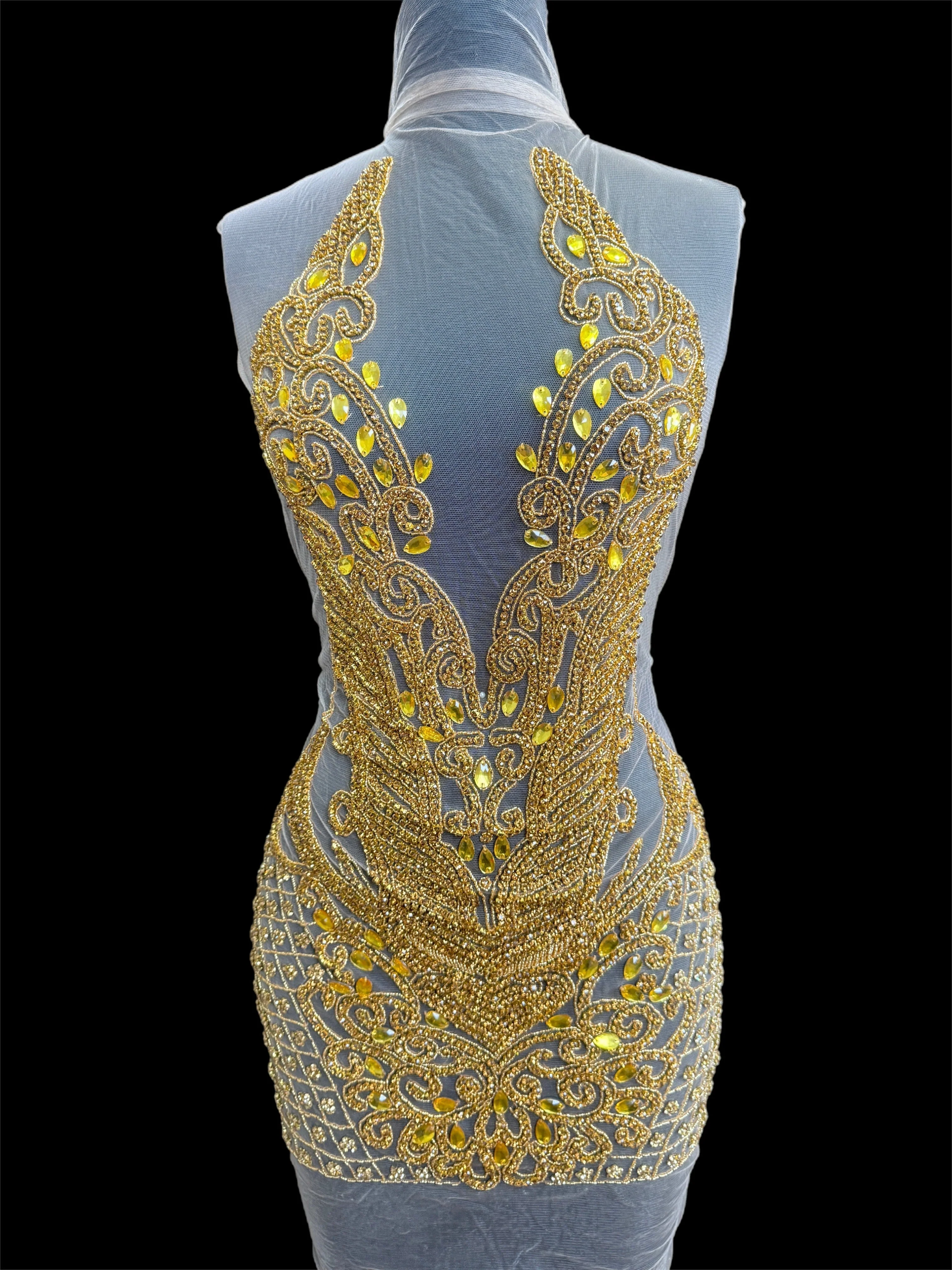 Brenda Gold Rhinestone Bodice Applique