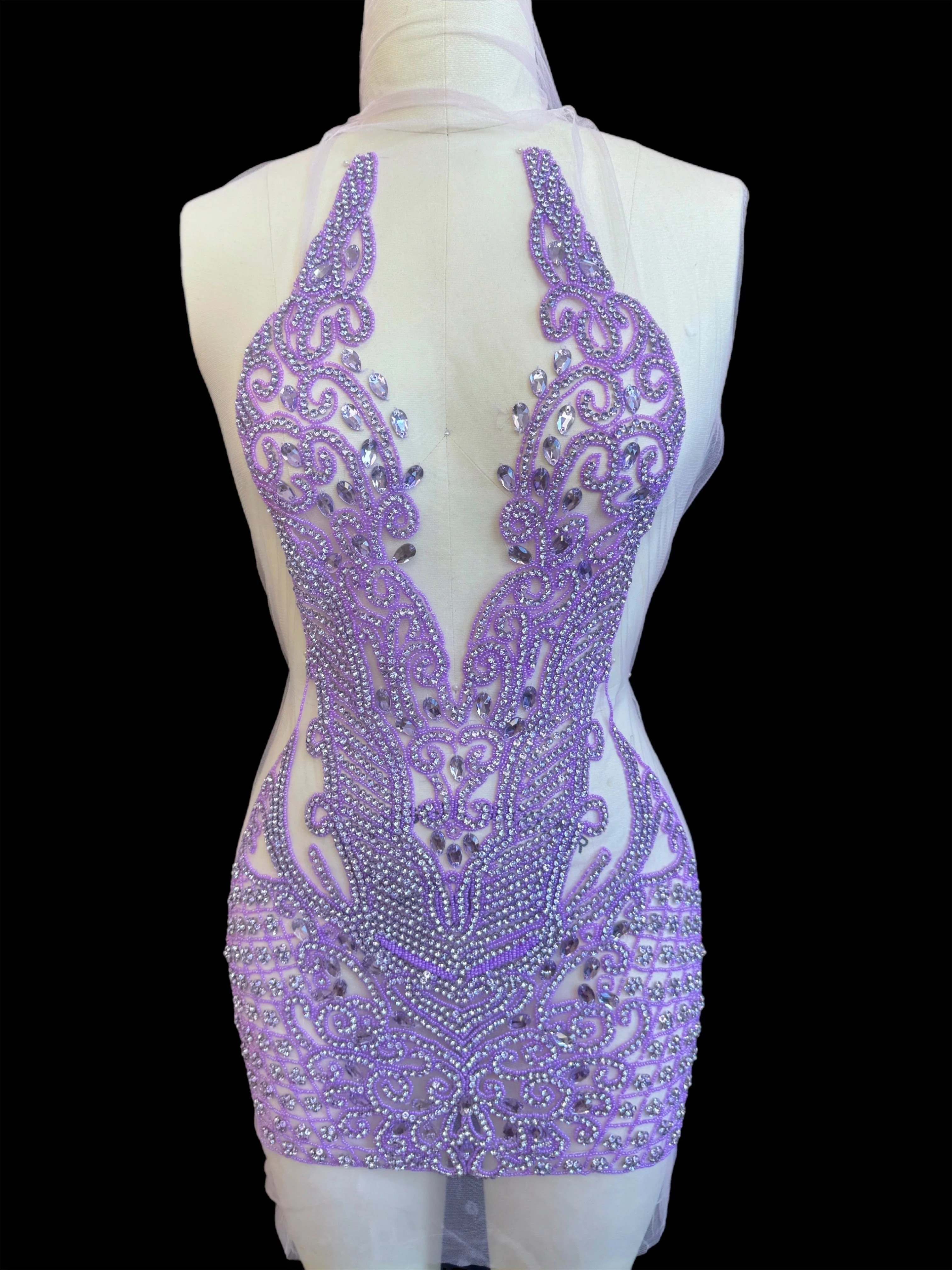 Brenda Lavender Rhinestones Bodice Applique
