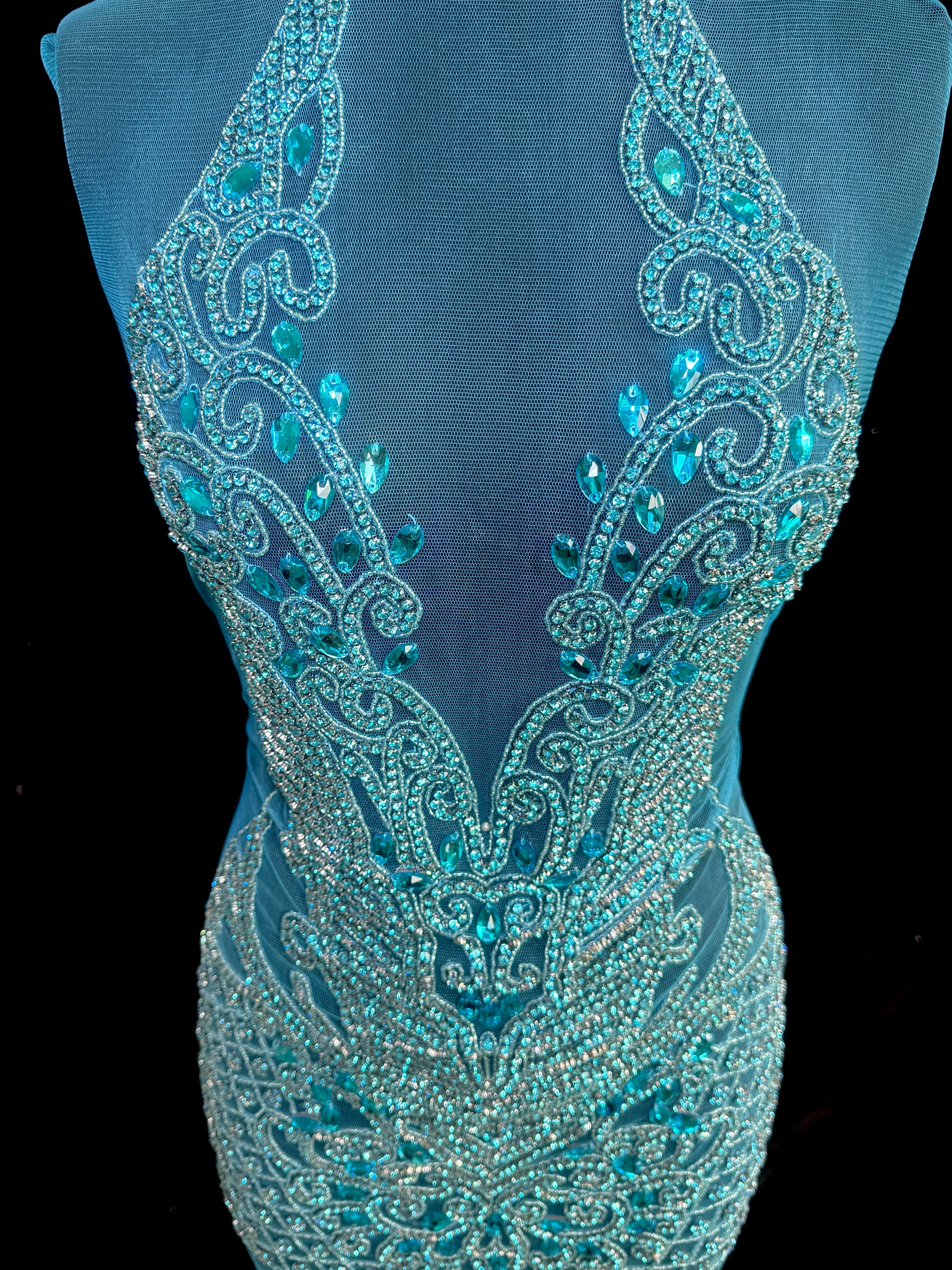 Brenda Turquoise Rhinestones Bodice Applique - Image 4