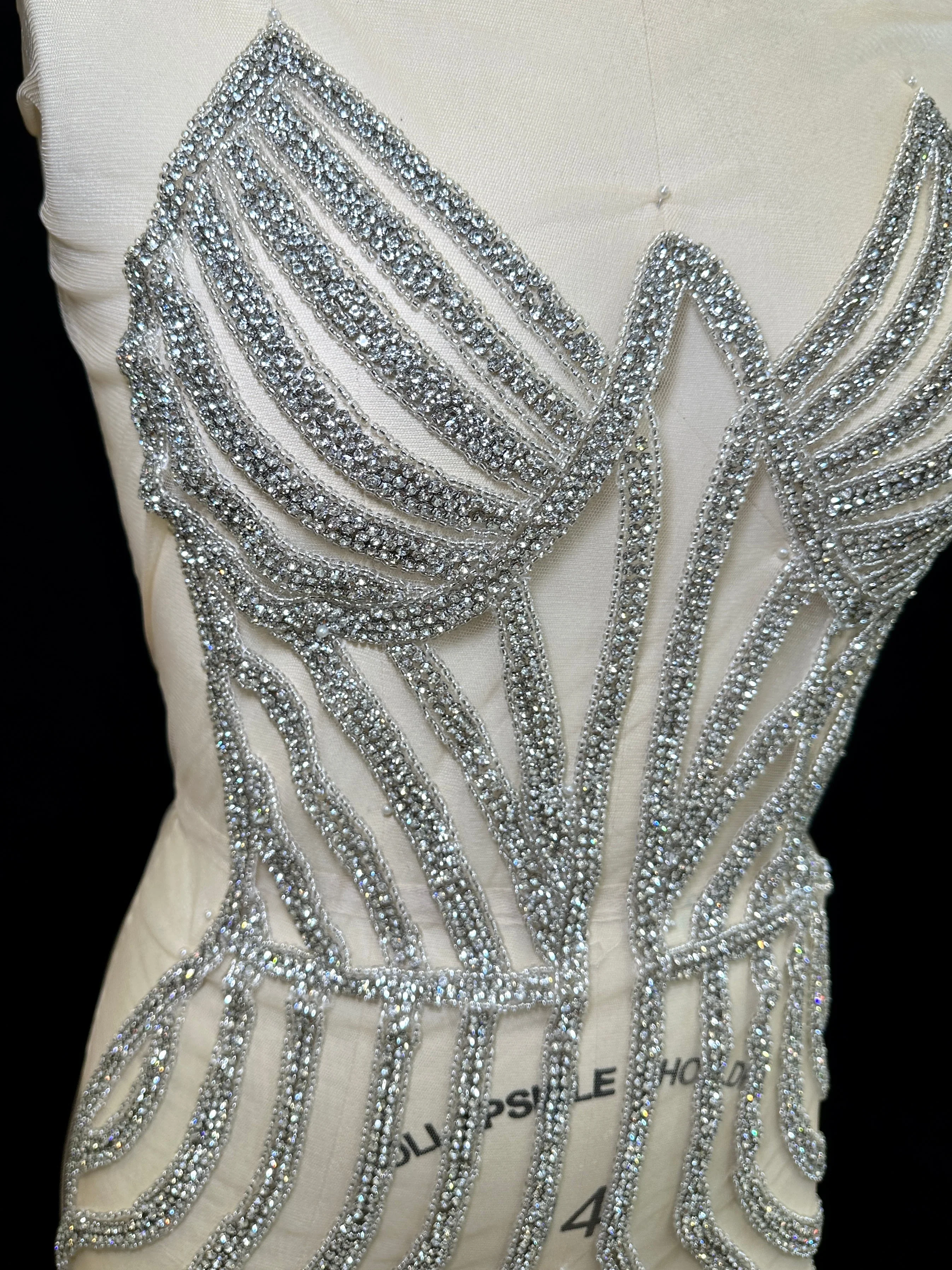 Bria Fringe Silver Rhinestones Bodice Applique - Image 2