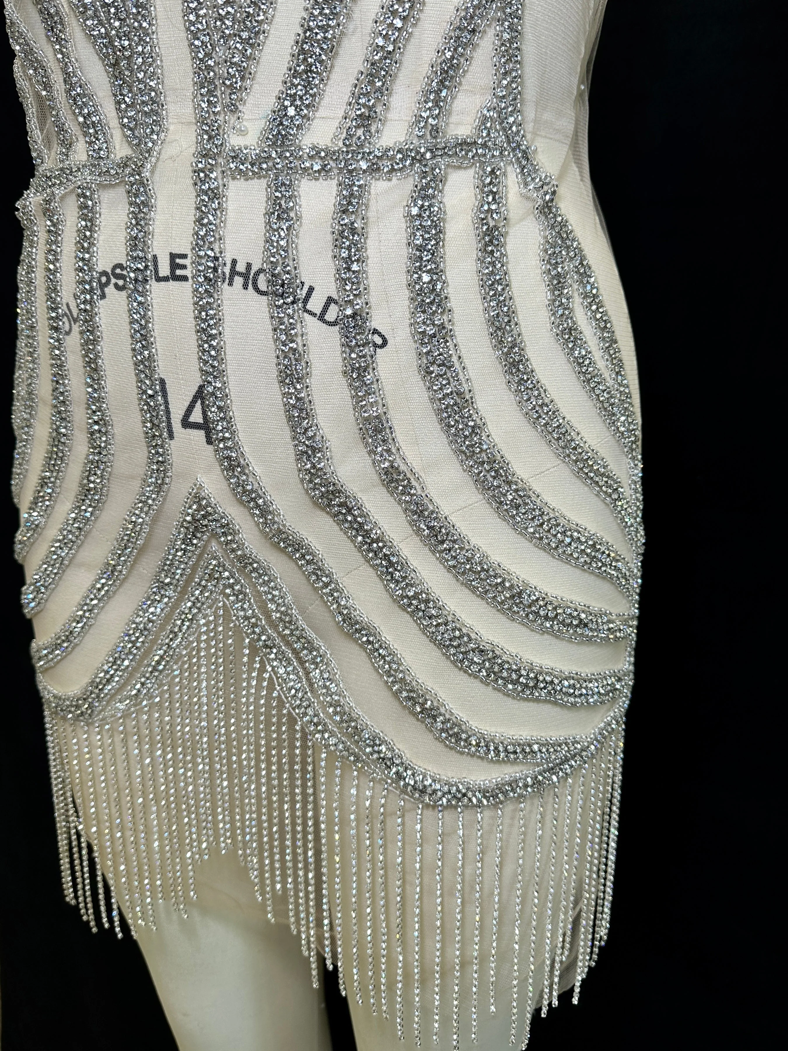 Bria Fringe Silver Rhinestones Bodice Applique - Image 4