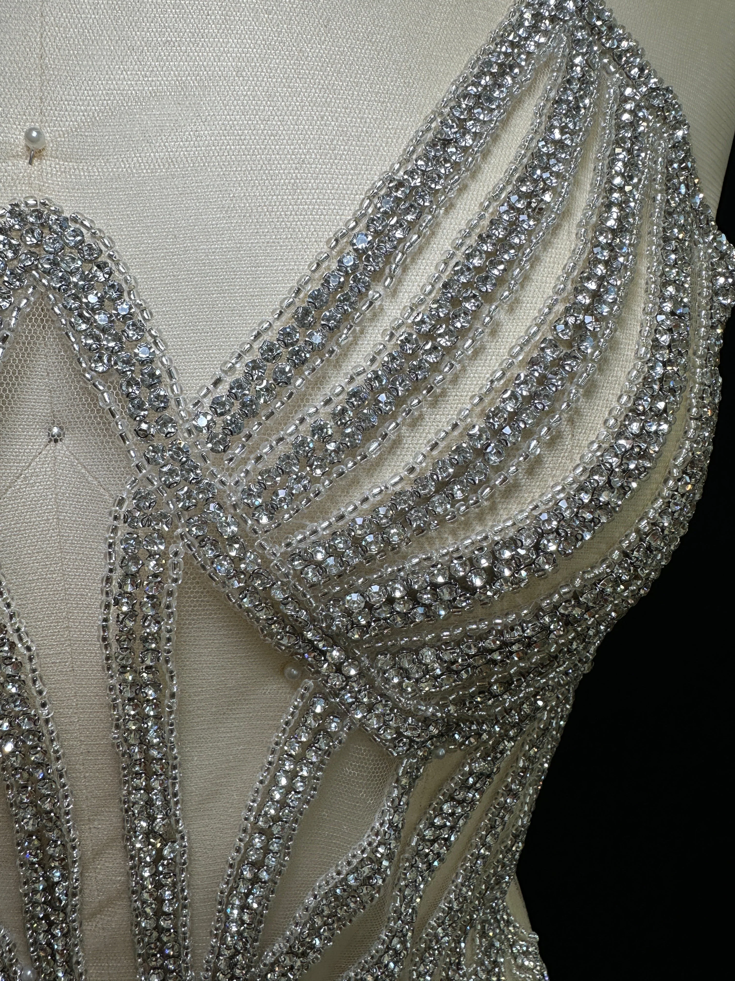 Bria Fringe Silver Rhinestones Bodice Applique - Image 5
