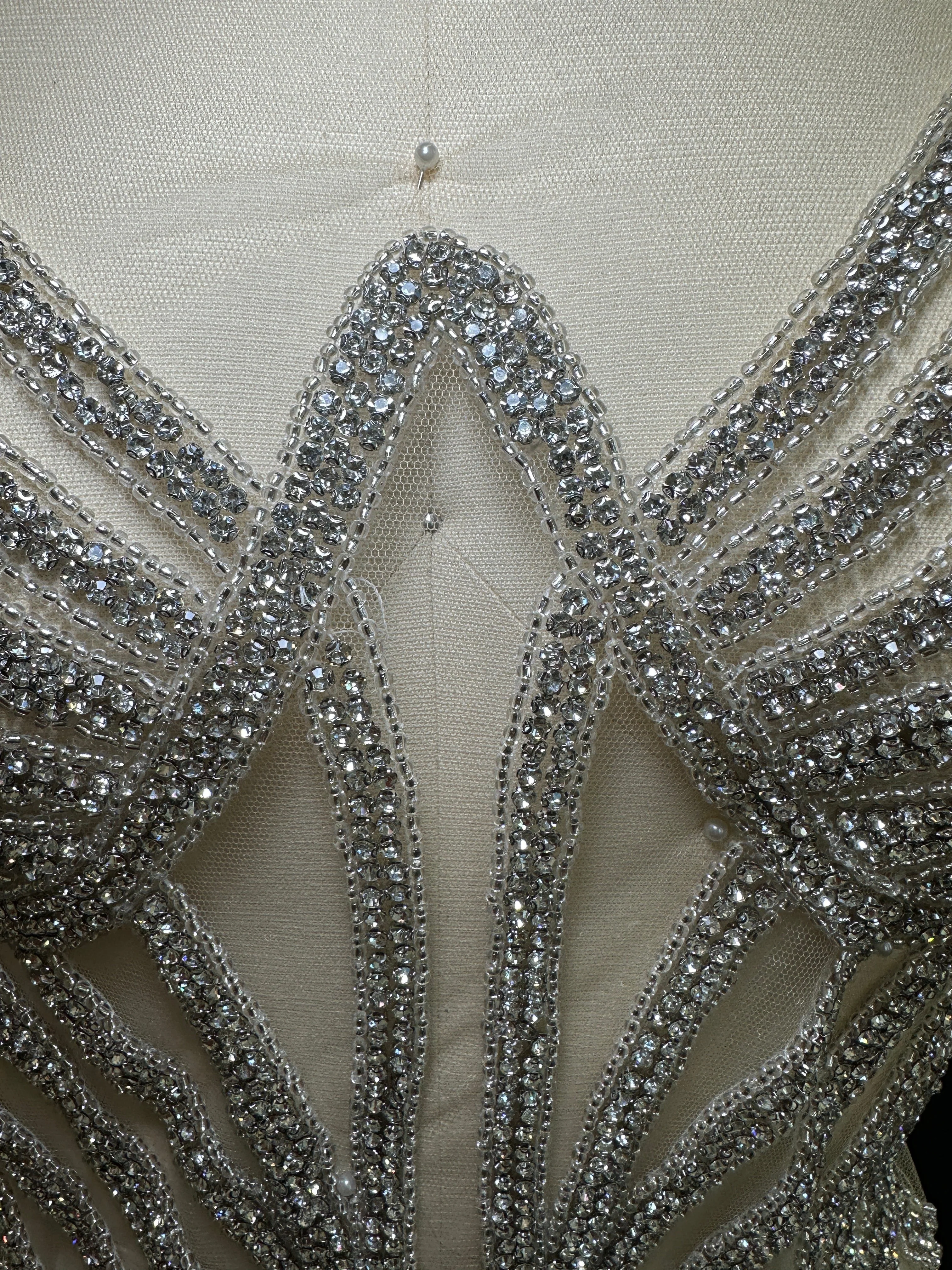 Bria Fringe Silver Rhinestones Bodice Applique - Image 6
