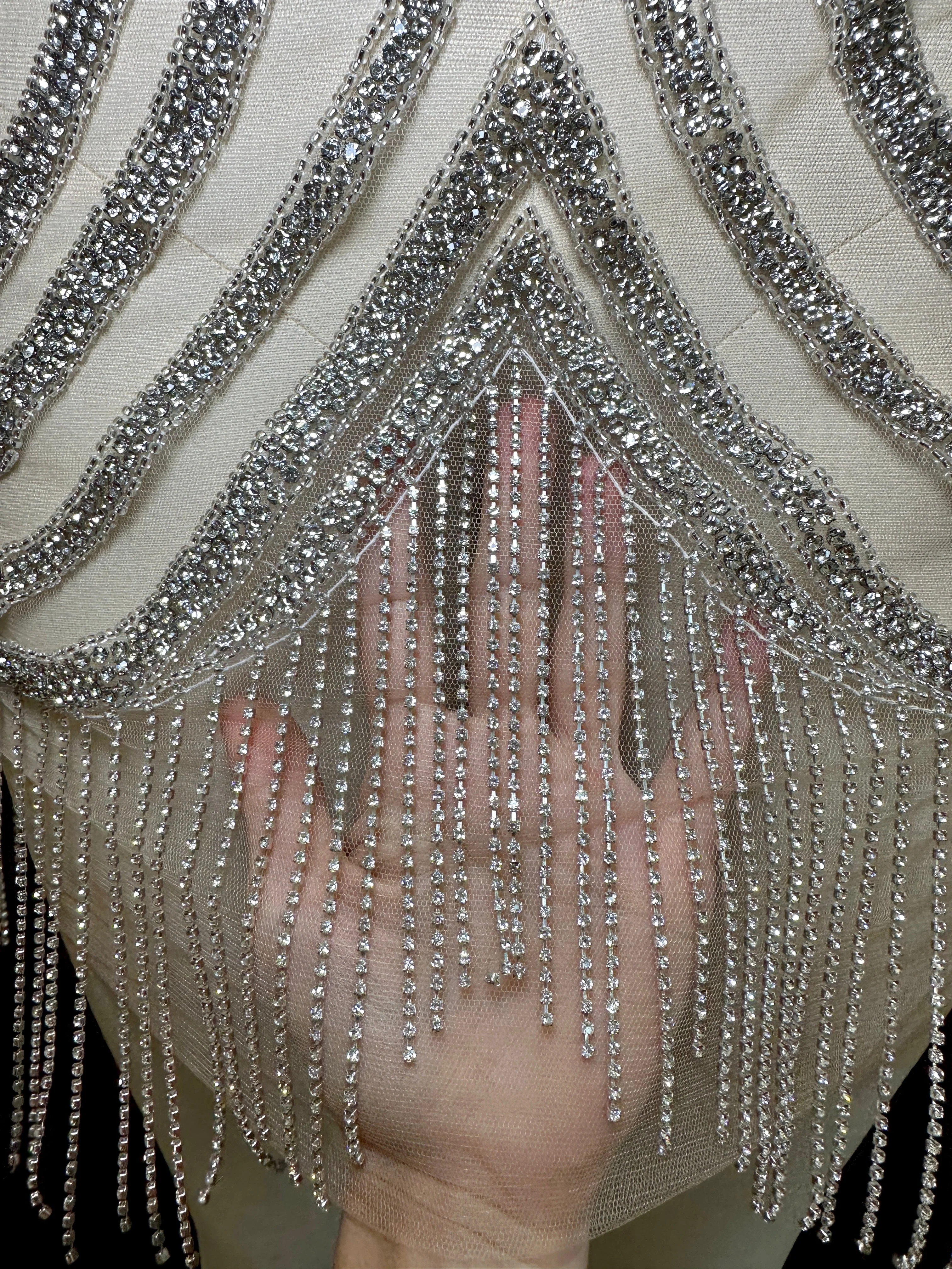 Bria Fringe Silver Rhinestones Bodice Applique - Image 7