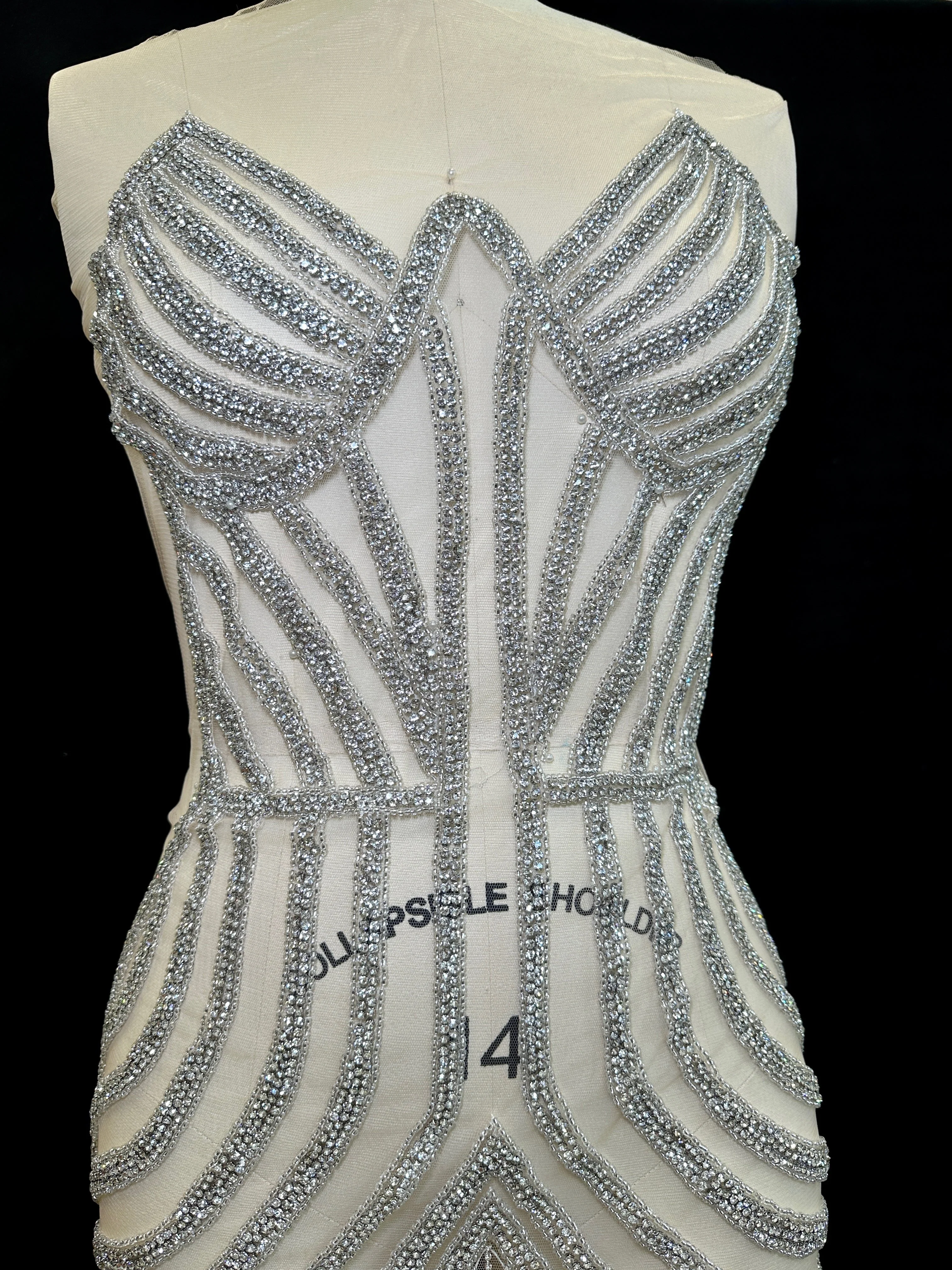 Bria Fringe Silver Rhinestones Bodice Applique - Image 8