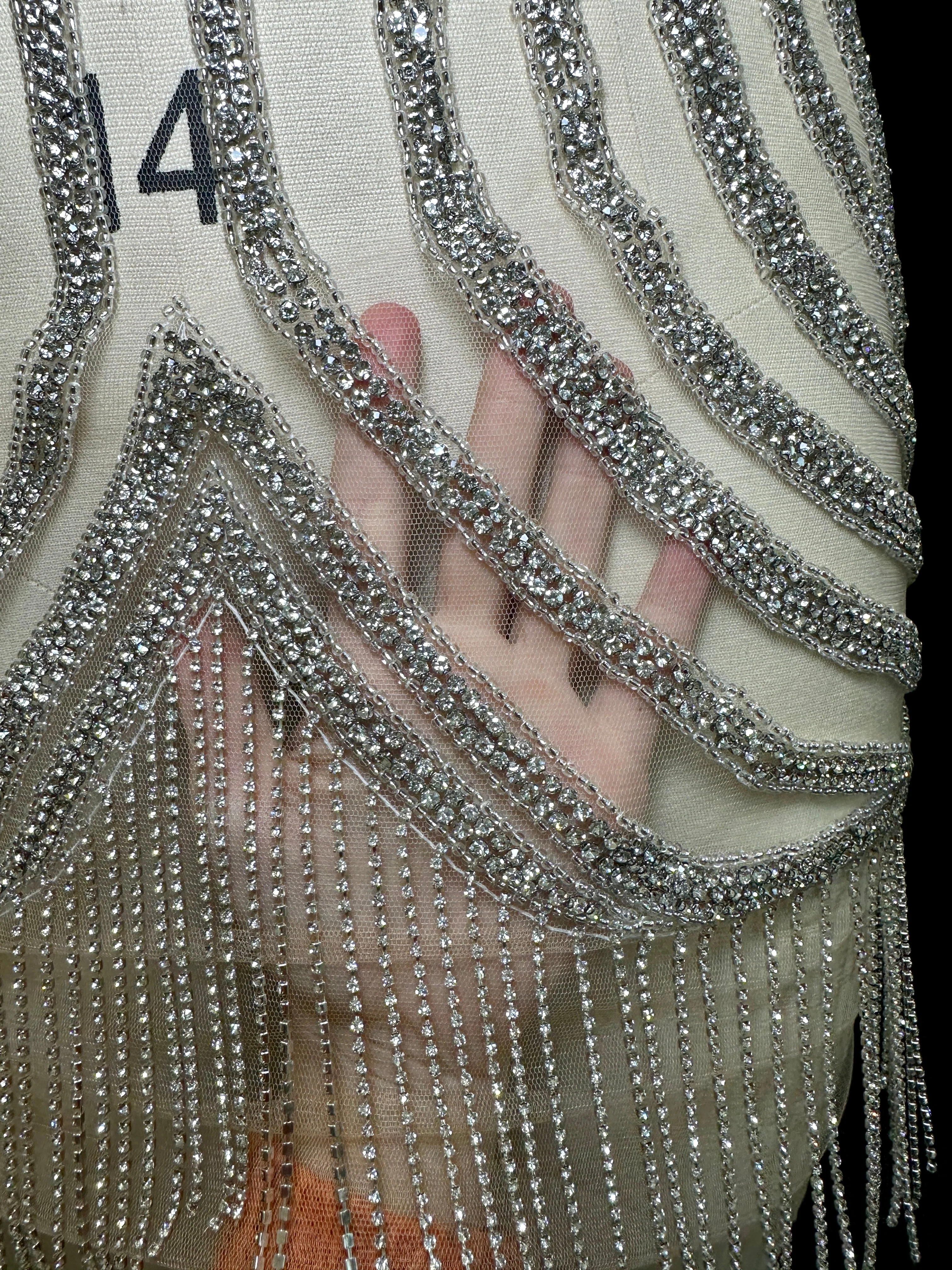Bria Fringe Silver Rhinestones Bodice Applique - Image 9