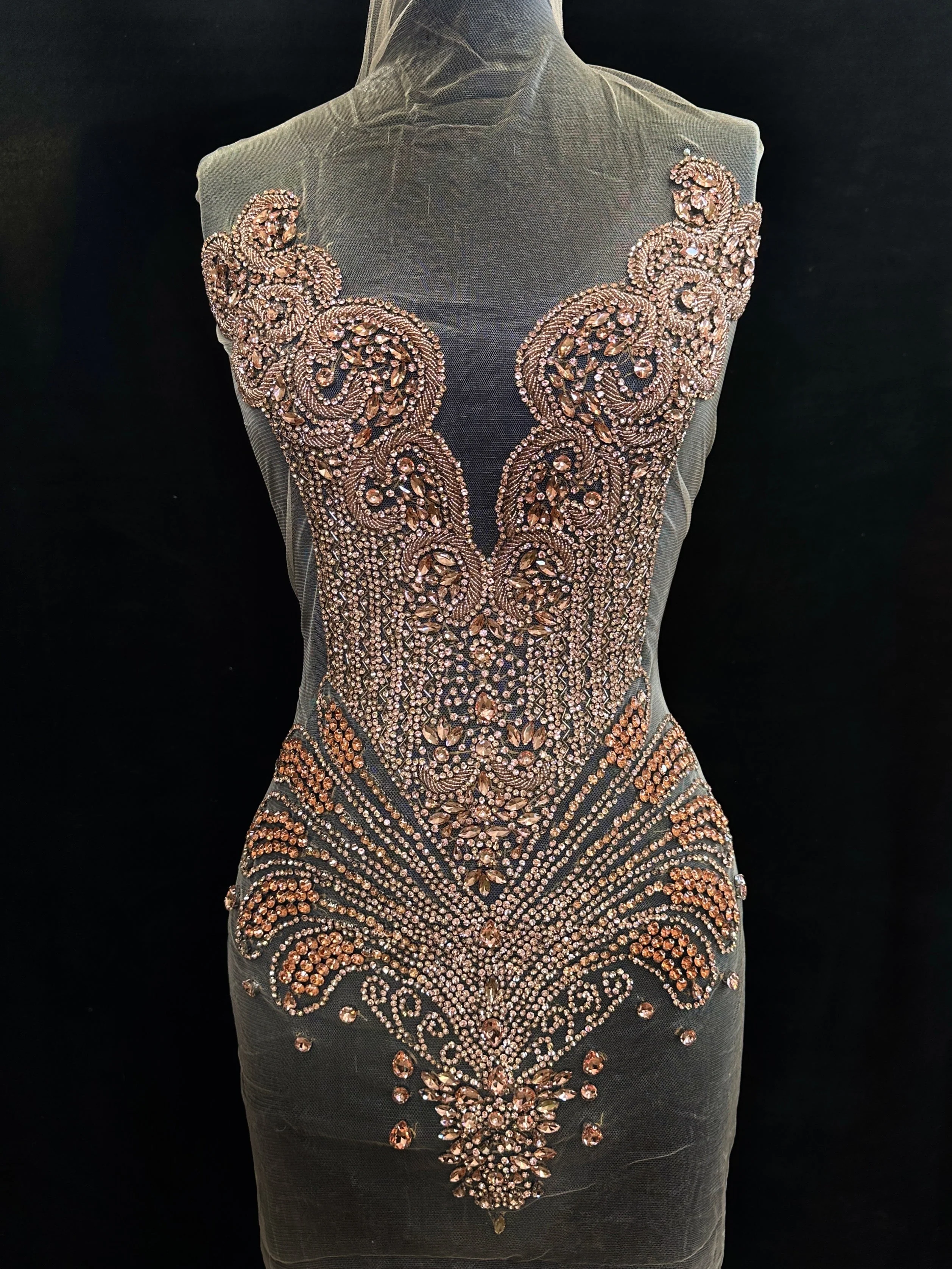 Carla Blush Pink Rhinestones Bodice Applique - Image 4
