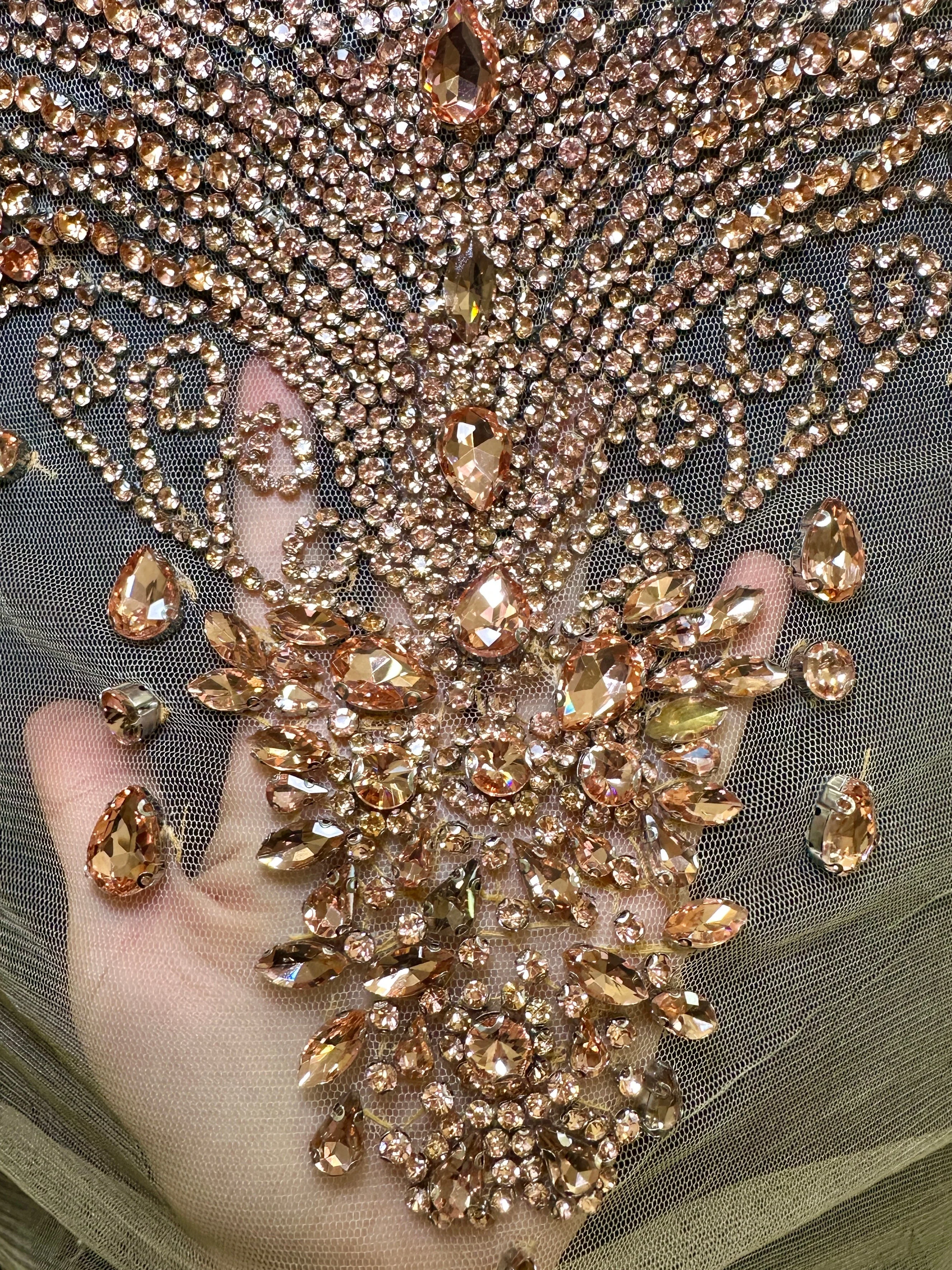 Carla Blush Pink Rhinestones Bodice Applique - Image 5