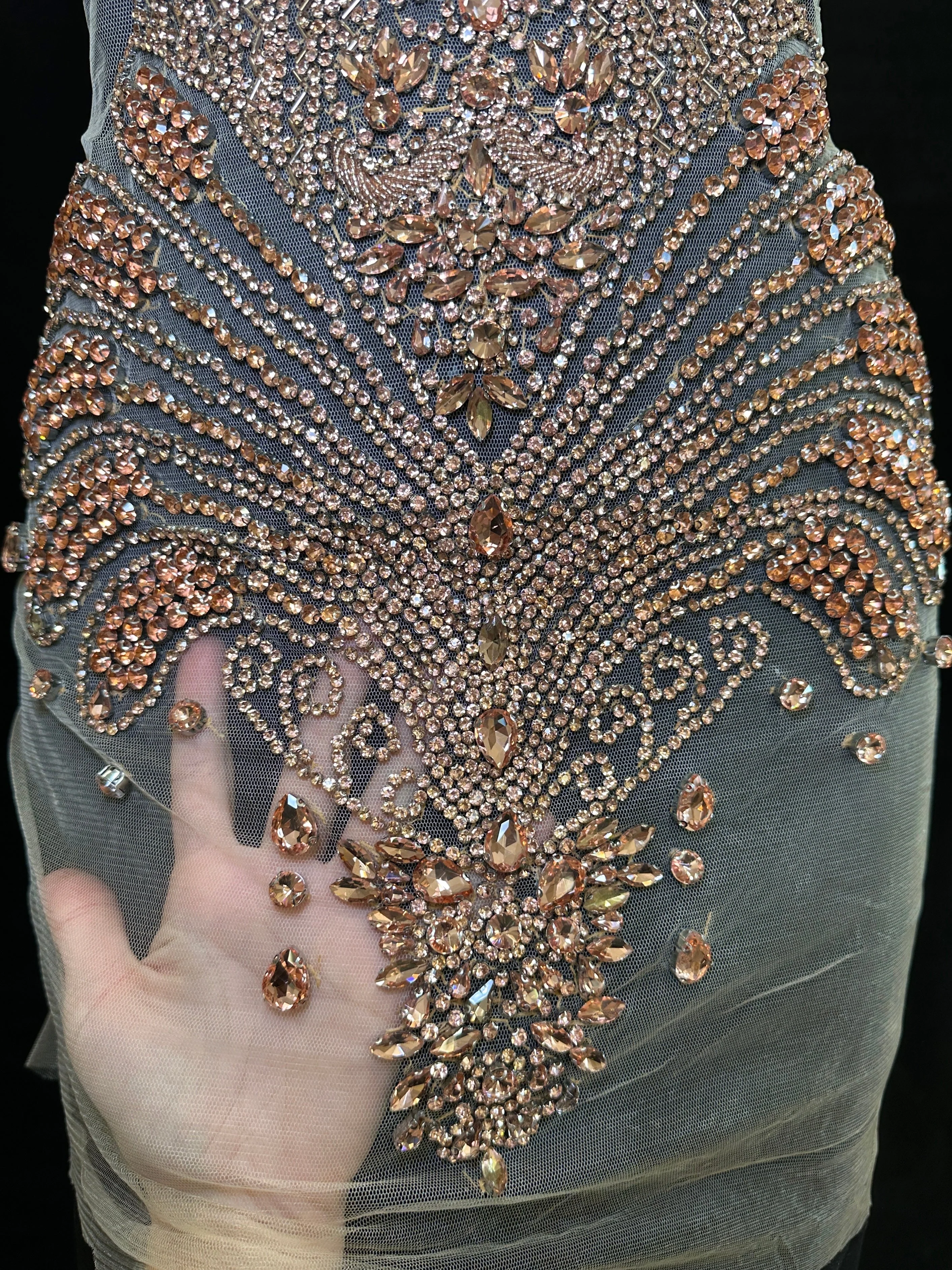 Carla Blush Pink Rhinestones Bodice Applique - Image 8