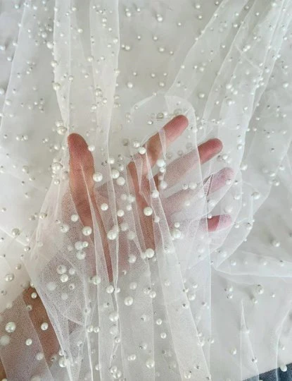 Bright White Pearl Tulle - Image 3