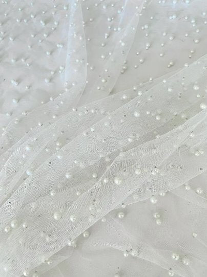 Bright White Pearl Tulle - Image 6
