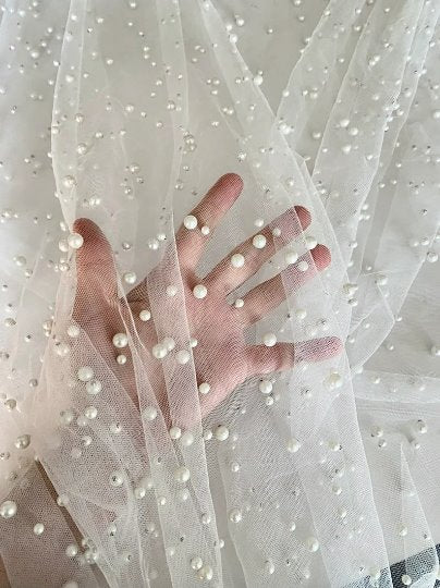 Bright White Pearl Tulle - Image 7