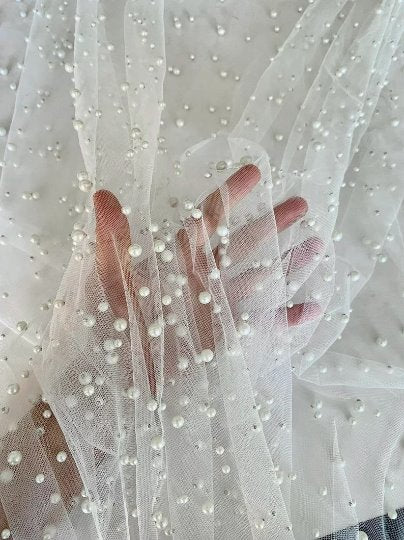 Bright White Pearl Tulle - Image 8