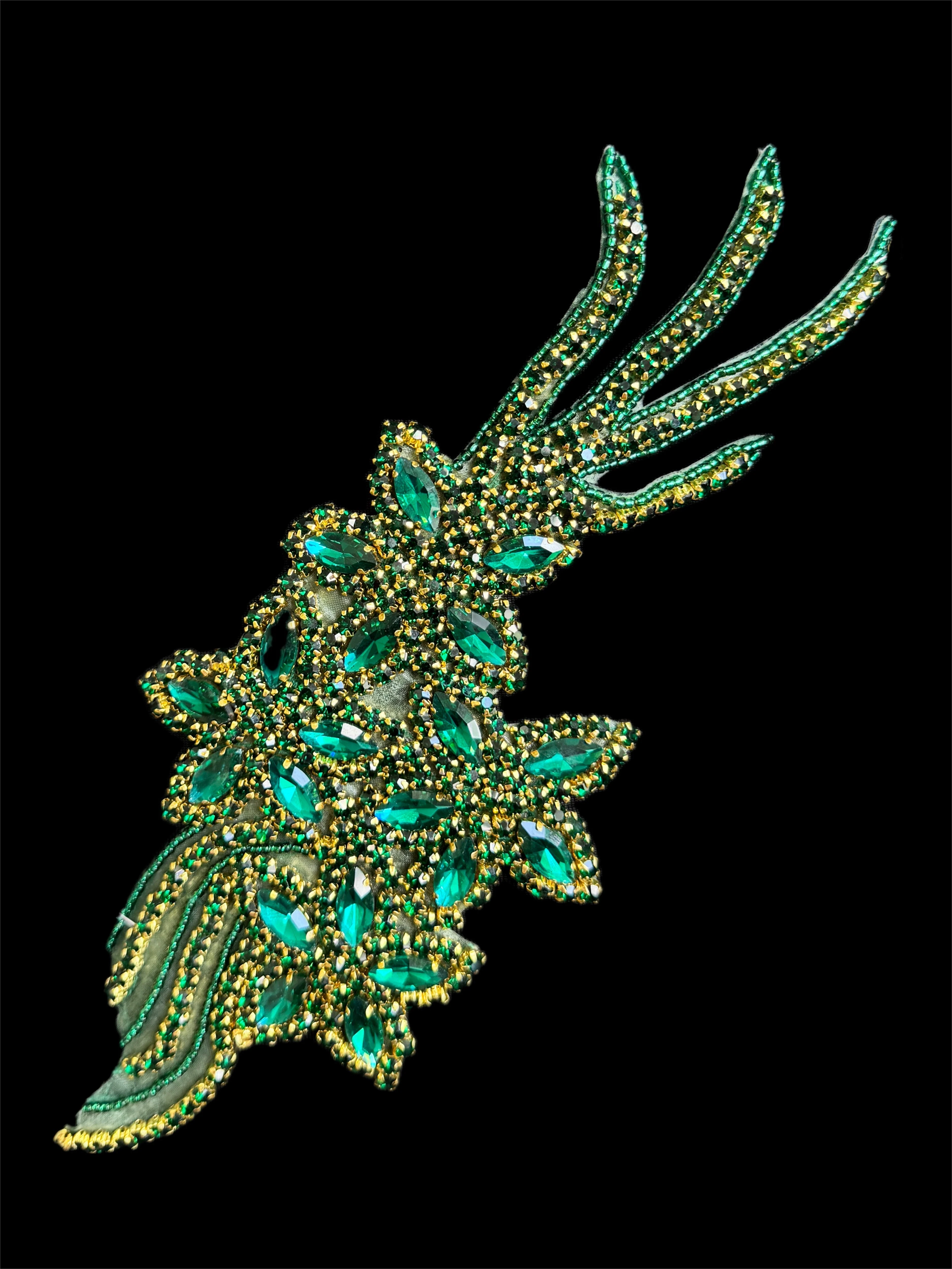 Britney Emerald Green Iron On & Sew On Rhinestones Belt Applique