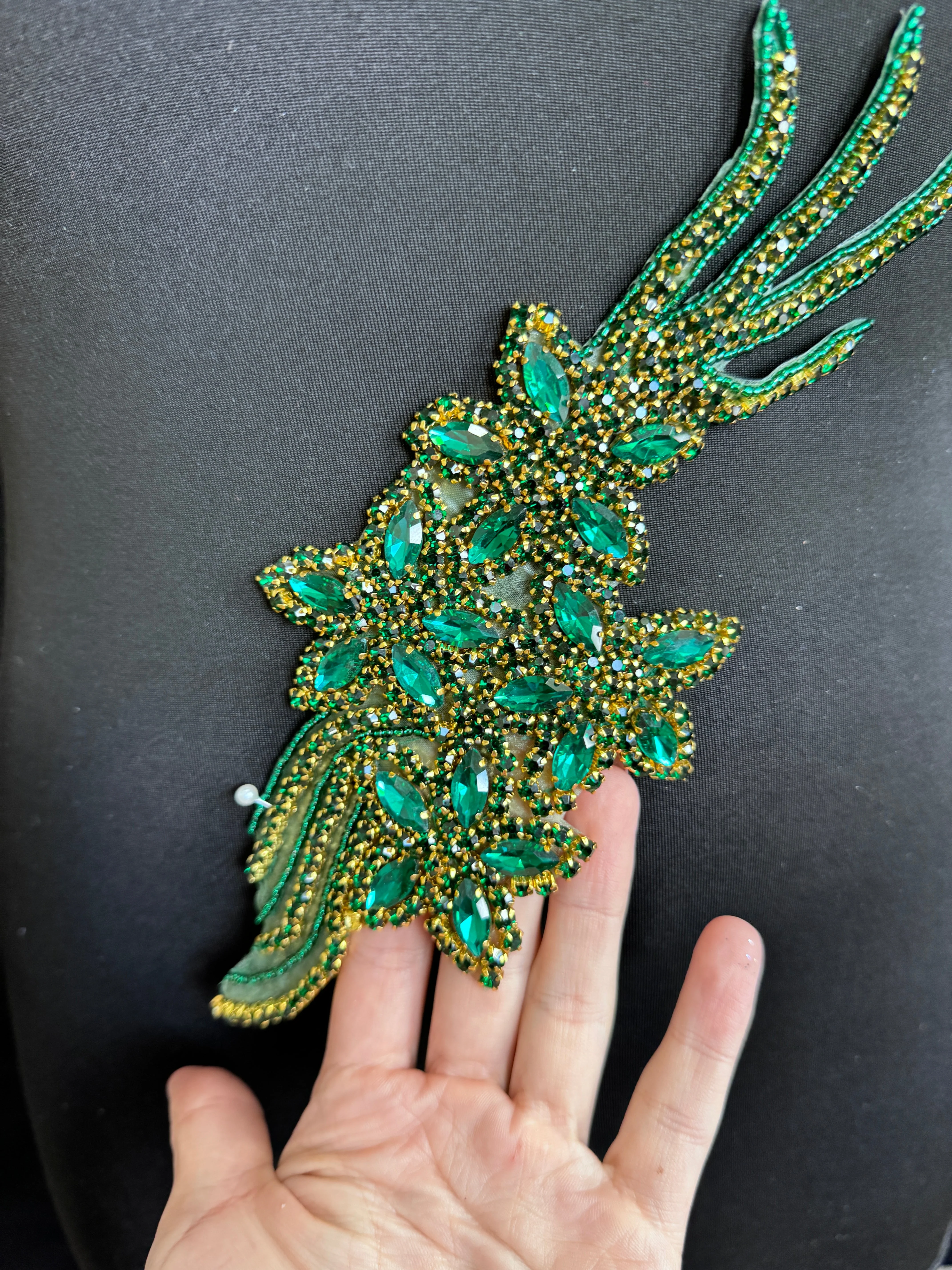 Britney Emerald Green Iron On & Sew On Rhinestones Belt Applique - Image 2