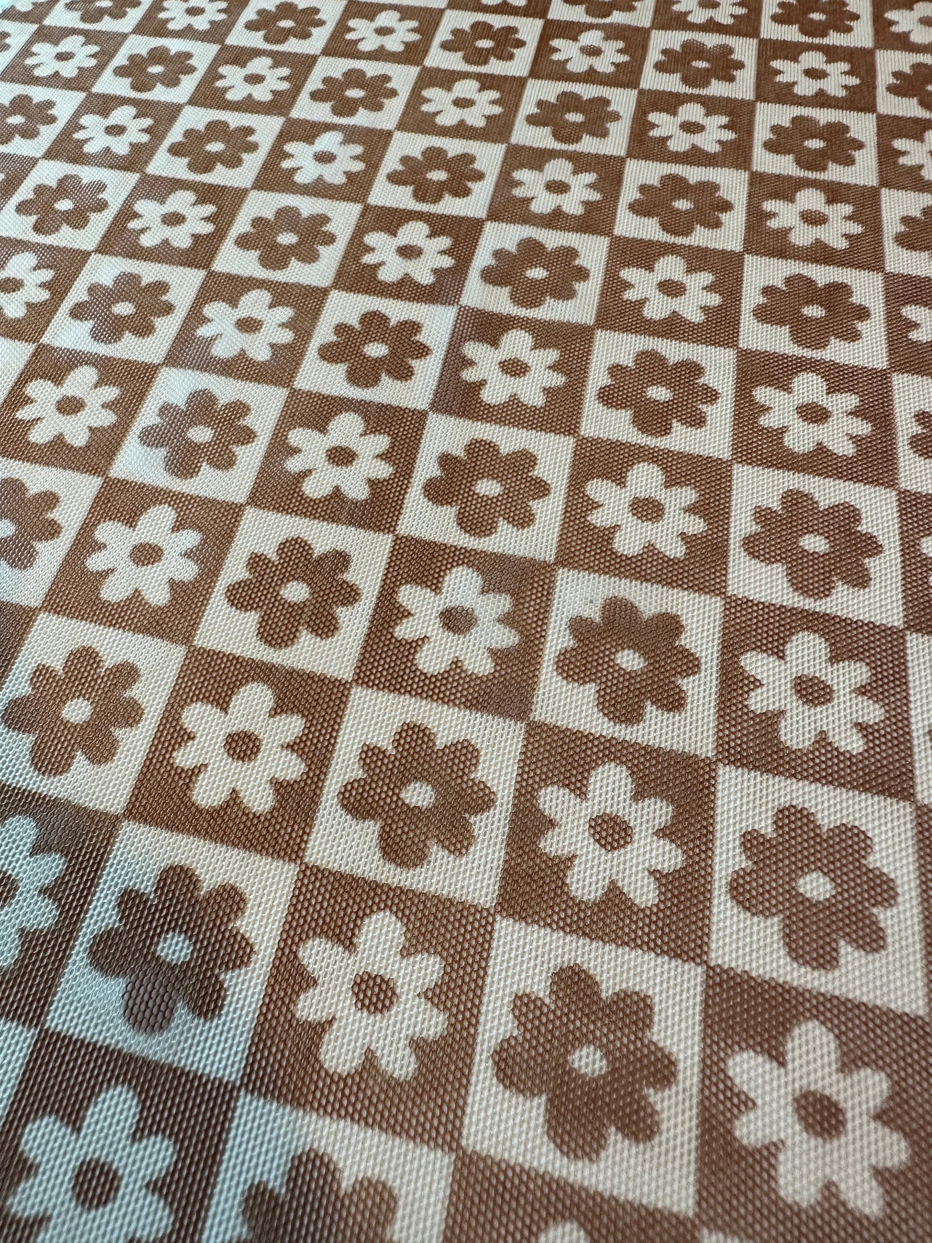 Brown Cream Checkered Power Mesh - Image 3